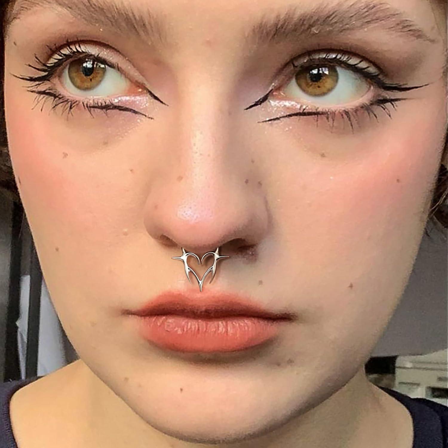 imageBodyBonita 16G Septum Rings Flame Heart G23 Titanium Septum Jewelry Nose Rings Hoops Clicker Conch Helix Tragus Rook Daith Piercings for Women Men SilverGold Plated 810mmSilver