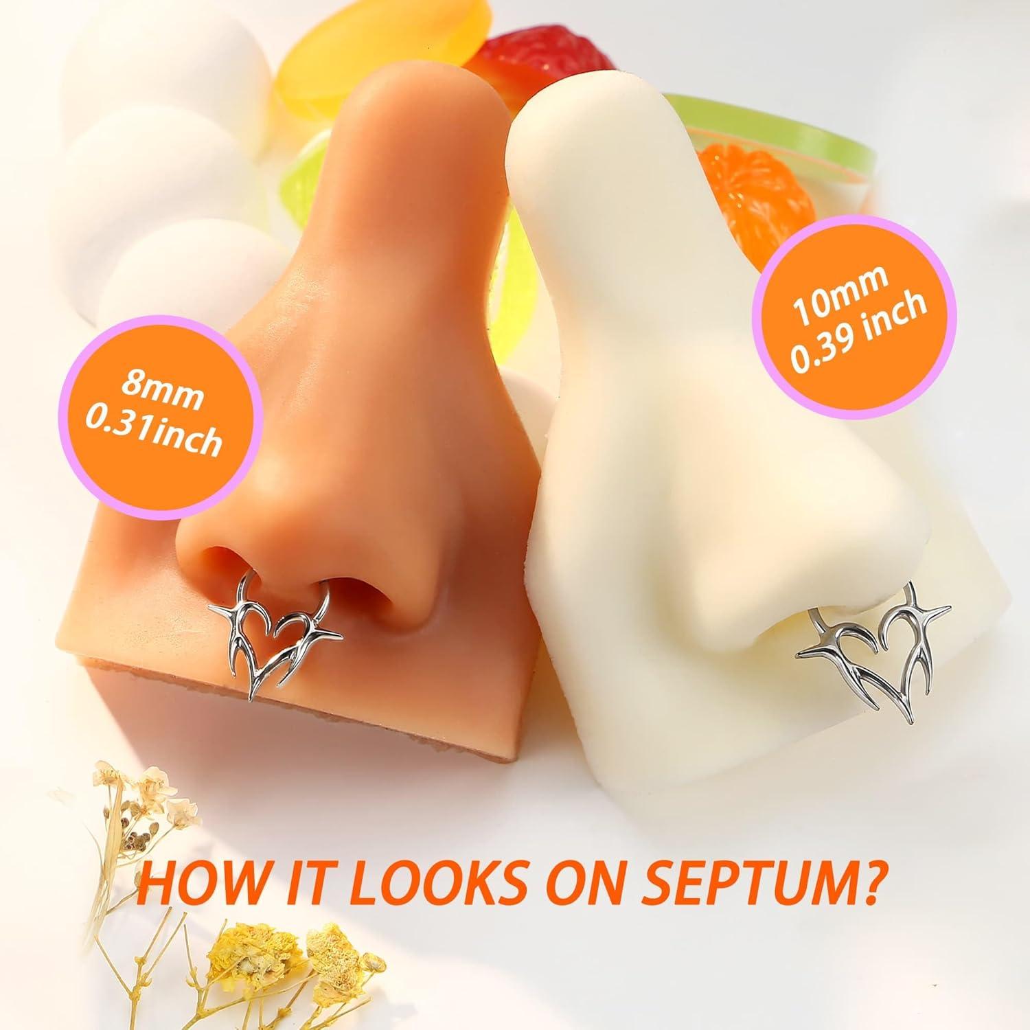 imageBodyBonita 16G Septum Rings Flame Heart G23 Titanium Septum Jewelry Nose Rings Hoops Clicker Conch Helix Tragus Rook Daith Piercings for Women Men SilverGold Plated 810mmSilver