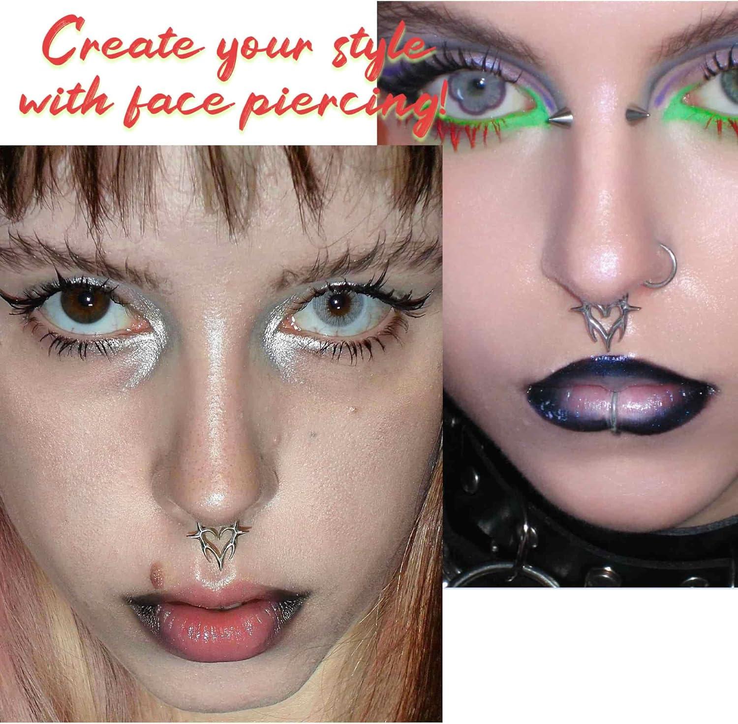 imageBodyBonita 16G Septum Rings Flame Heart G23 Titanium Septum Jewelry Nose Rings Hoops Clicker Conch Helix Tragus Rook Daith Piercings for Women Men SilverGold Plated 810mmSilver