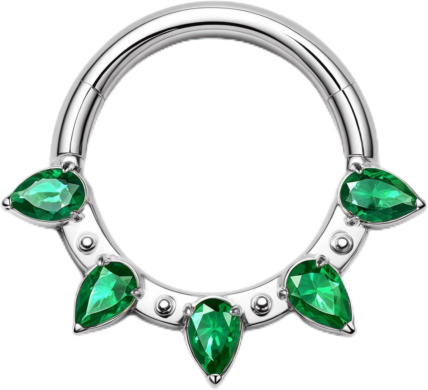 imageBodyBonita 16G Septum Rings PinkRedGreenClear CZ G23 Titanium Nose Ring Hoops Septum Jewelry Clicker Conch Helix Tragus Rook Daith Piercings for Women Men SilverGold 810 mmGreen CZSilver