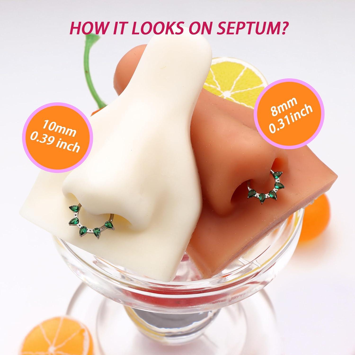 imageBodyBonita 16G Septum Rings PinkRedGreenClear CZ G23 Titanium Nose Ring Hoops Septum Jewelry Clicker Conch Helix Tragus Rook Daith Piercings for Women Men SilverGold 810 mmGreen CZSilver