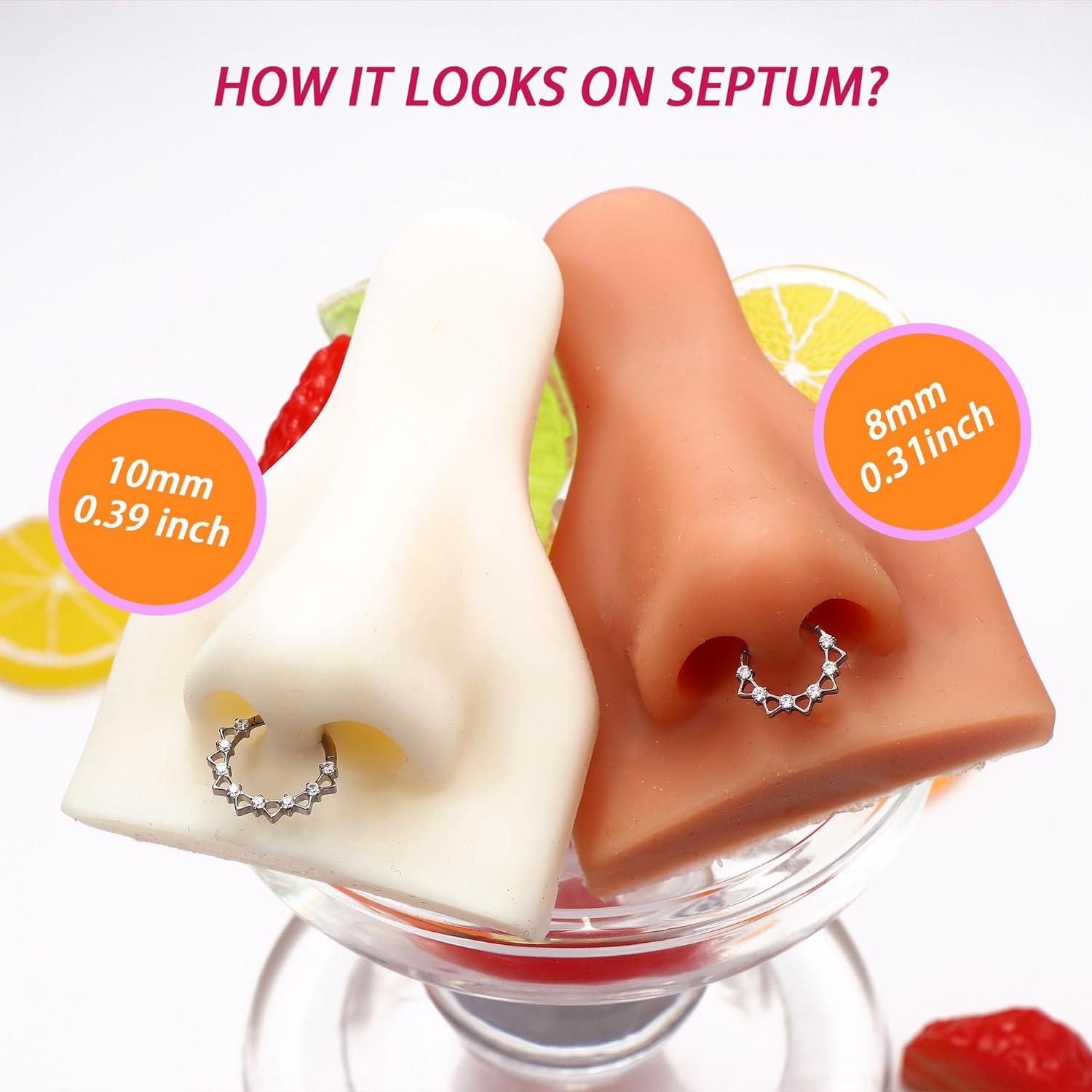 imageBodyBonita 16G Septum Rings PinkRedGreenClear CZ G23 Titanium Nose Ring Hoops Septum Jewelry Clicker Conch Helix Tragus Rook Daith Piercings for Women Men SilverGold 810 mmClear CZSilver