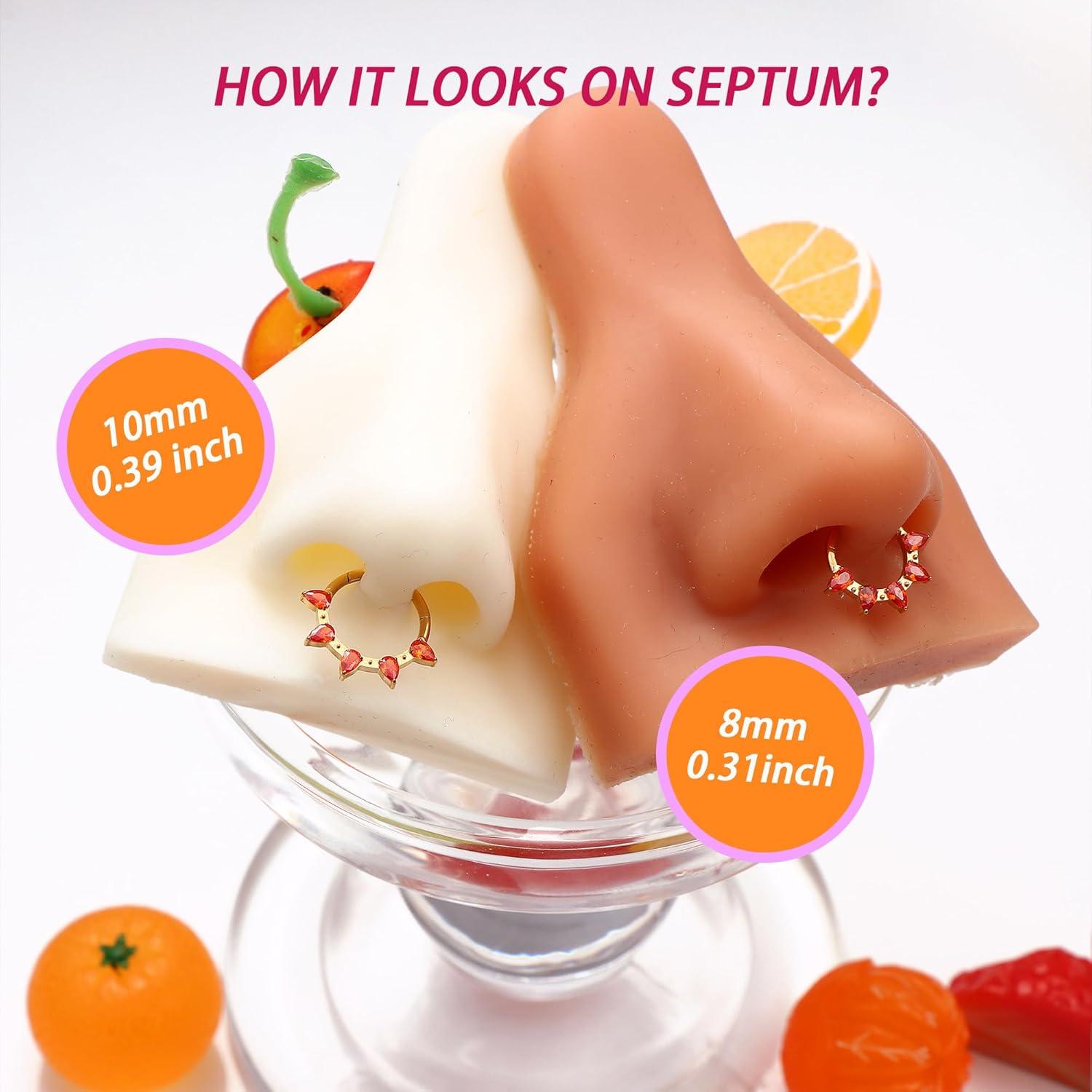 imageBodyBonita 16G Septum Rings PinkRedGreenClear CZ G23 Titanium Nose Ring Hoops Septum Jewelry Clicker Conch Helix Tragus Rook Daith Piercings for Women Men SilverGold 810 mmRed CZGold