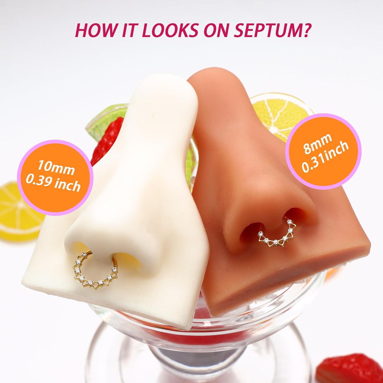 imageBodyBonita 16G Septum Rings PinkRedGreenClear CZ G23 Titanium Nose Ring Hoops Septum Jewelry Clicker Conch Helix Tragus Rook Daith Piercings for Women Men SilverGold 810 mmClear CZGold