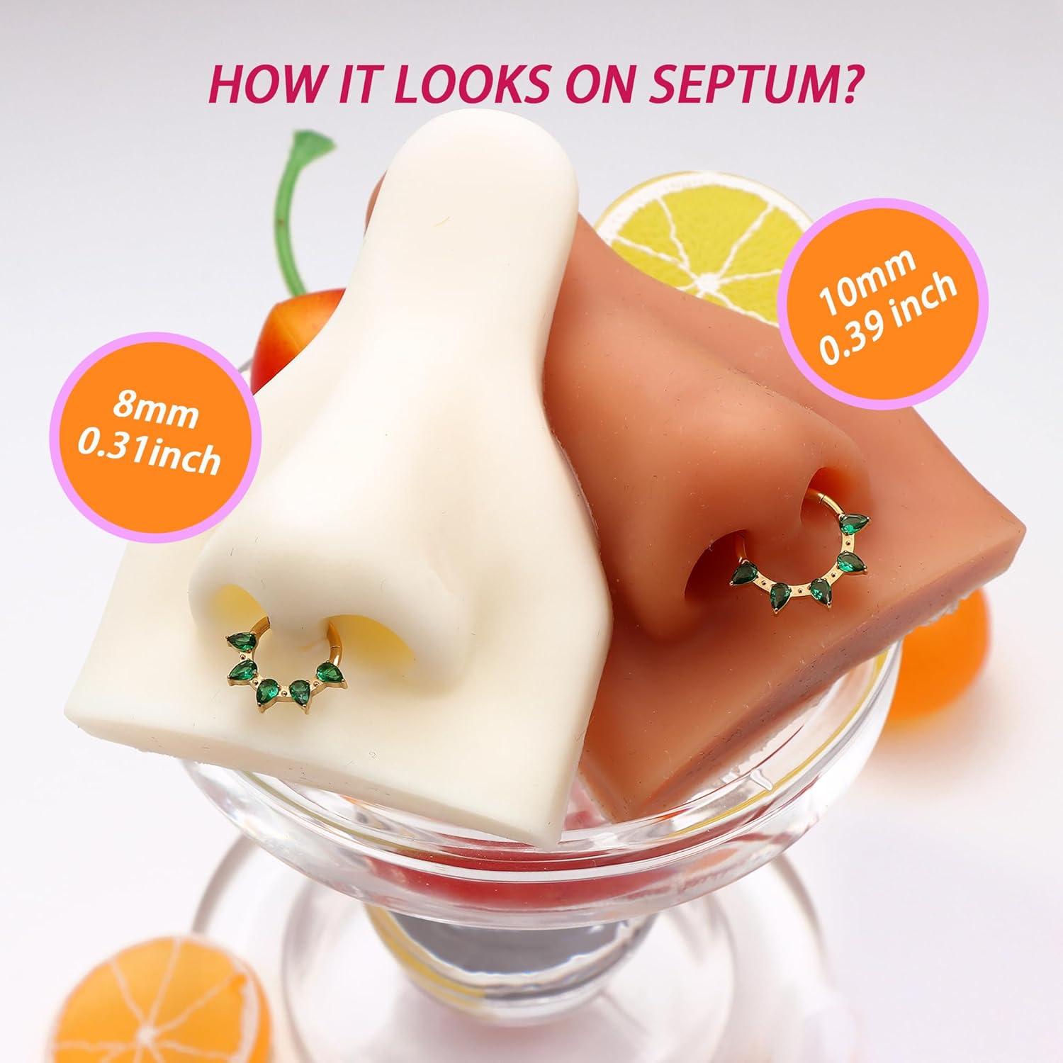 imageBodyBonita 16G Septum Rings PinkRedGreenClear CZ G23 Titanium Nose Ring Hoops Septum Jewelry Clicker Conch Helix Tragus Rook Daith Piercings for Women Men SilverGold 810 mmGreen CZSilver
