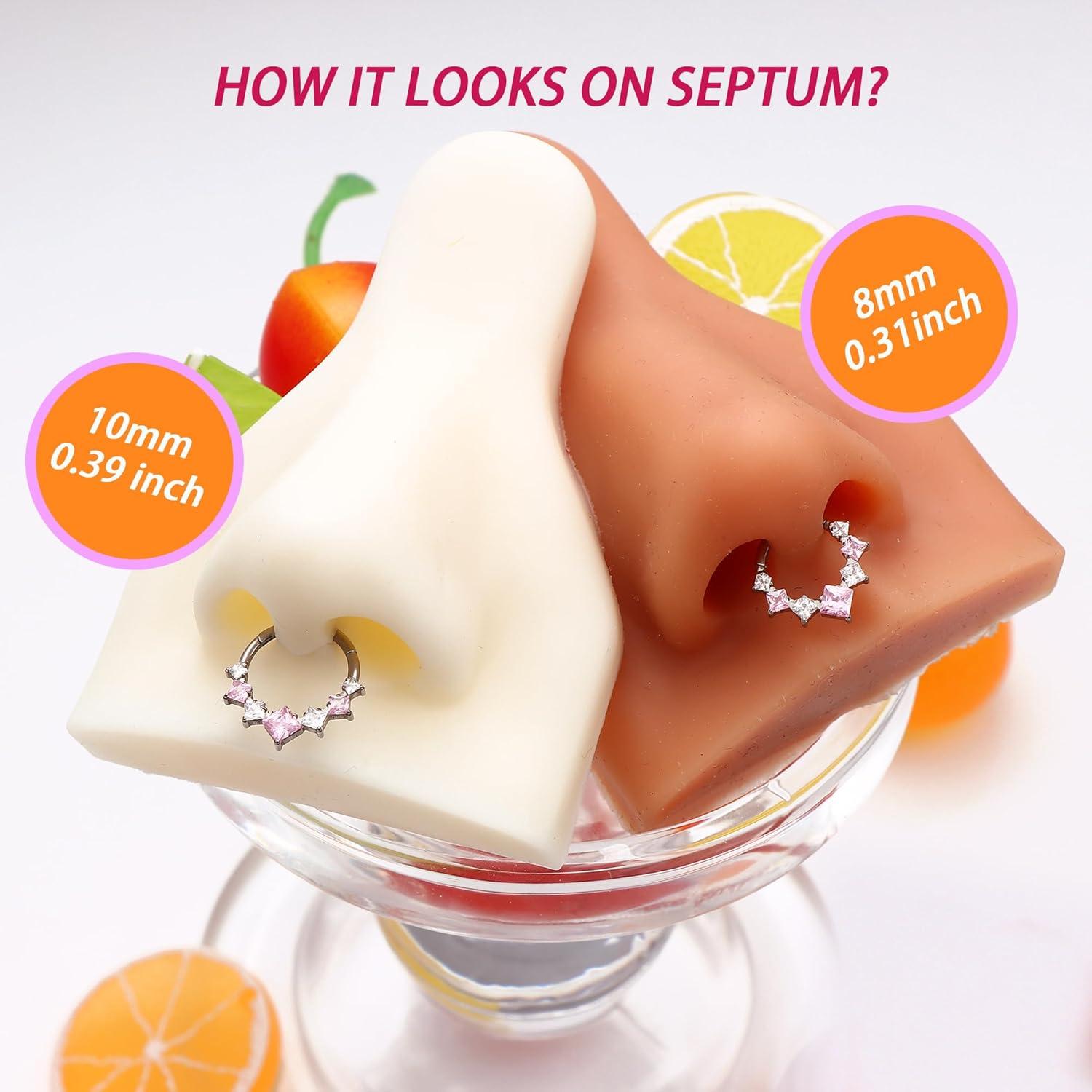 imageBodyBonita 16G Septum Rings PinkRedGreenClear CZ G23 Titanium Nose Ring Hoops Septum Jewelry Clicker Conch Helix Tragus Rook Daith Piercings for Women Men SilverGold 810 mmPink CZSilver