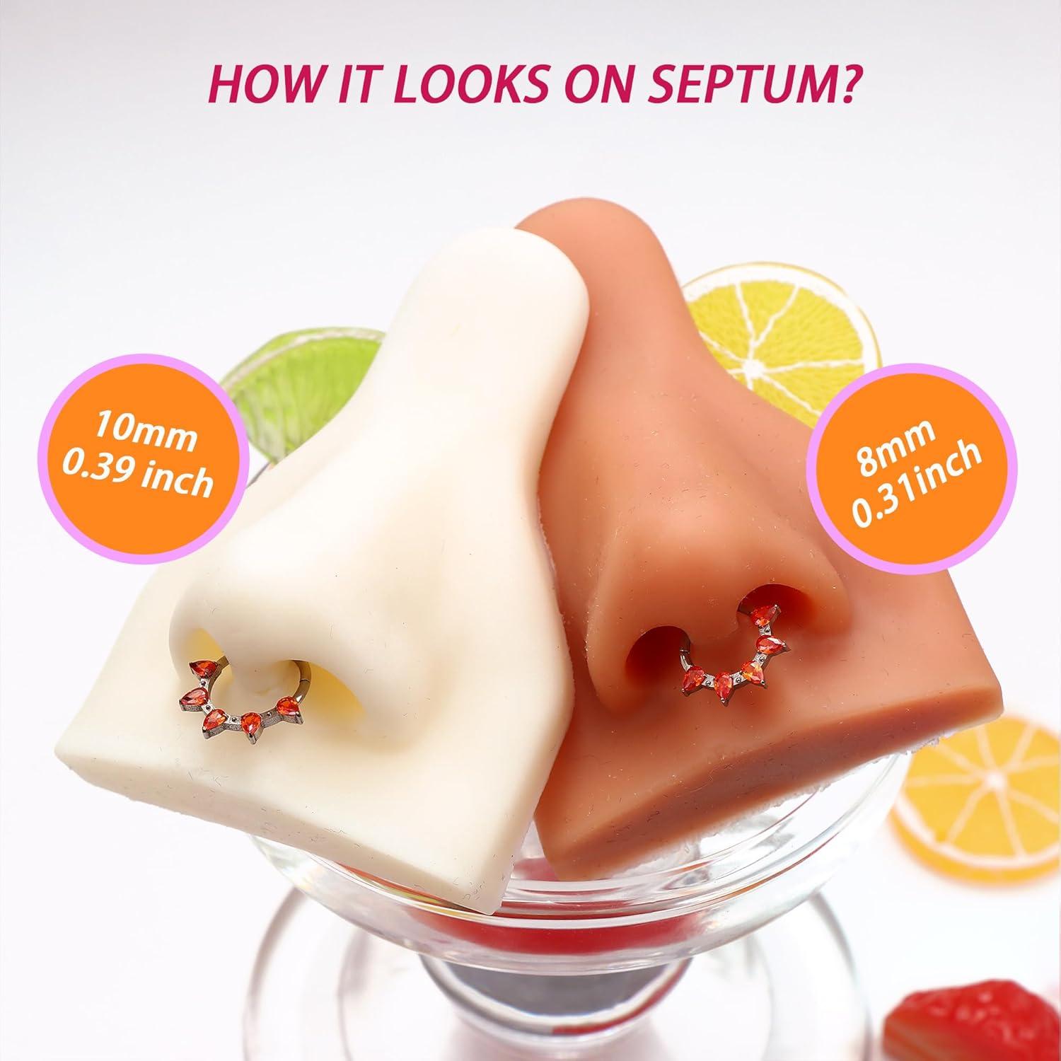 imageBodyBonita 16G Septum Rings PinkRedGreenClear CZ G23 Titanium Nose Ring Hoops Septum Jewelry Clicker Conch Helix Tragus Rook Daith Piercings for Women Men SilverGold 810 mmRed CZSilver