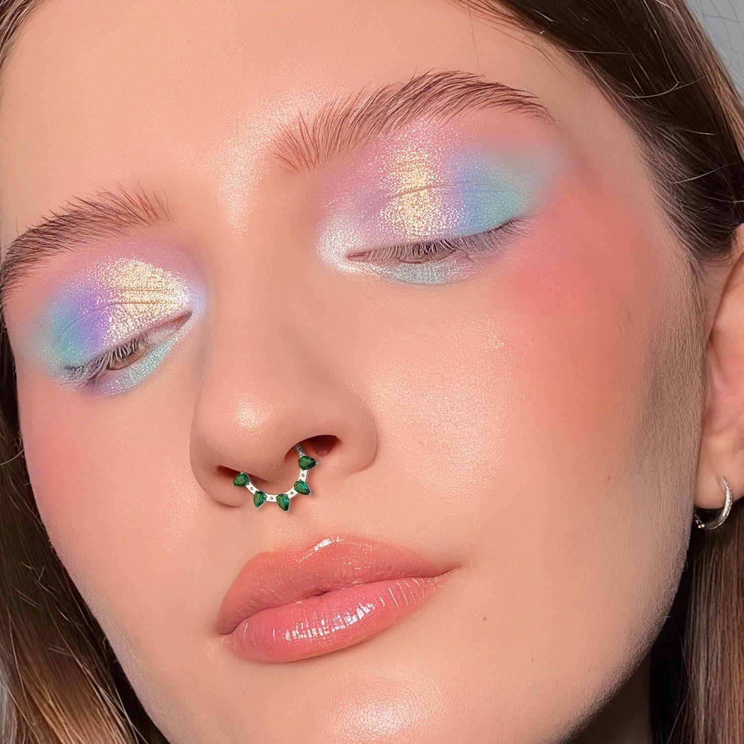 imageBodyBonita 16G Septum Rings PinkRedGreenClear CZ G23 Titanium Nose Ring Hoops Septum Jewelry Clicker Conch Helix Tragus Rook Daith Piercings for Women Men SilverGold 810 mmGreen CZSilver