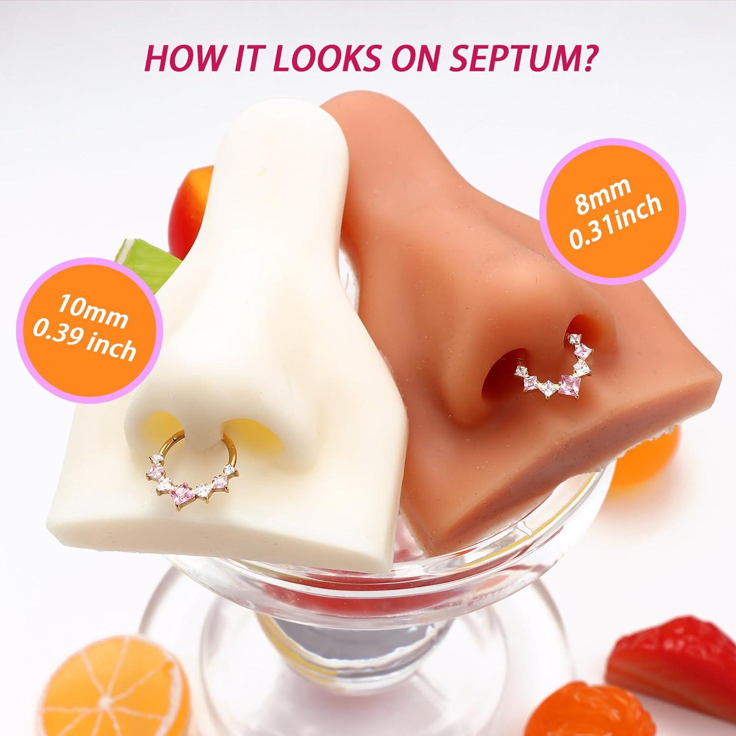 imageBodyBonita 16G Septum Rings PinkRedGreenClear CZ G23 Titanium Nose Ring Hoops Septum Jewelry Clicker Conch Helix Tragus Rook Daith Piercings for Women Men SilverGold 810 mmPink CZGold