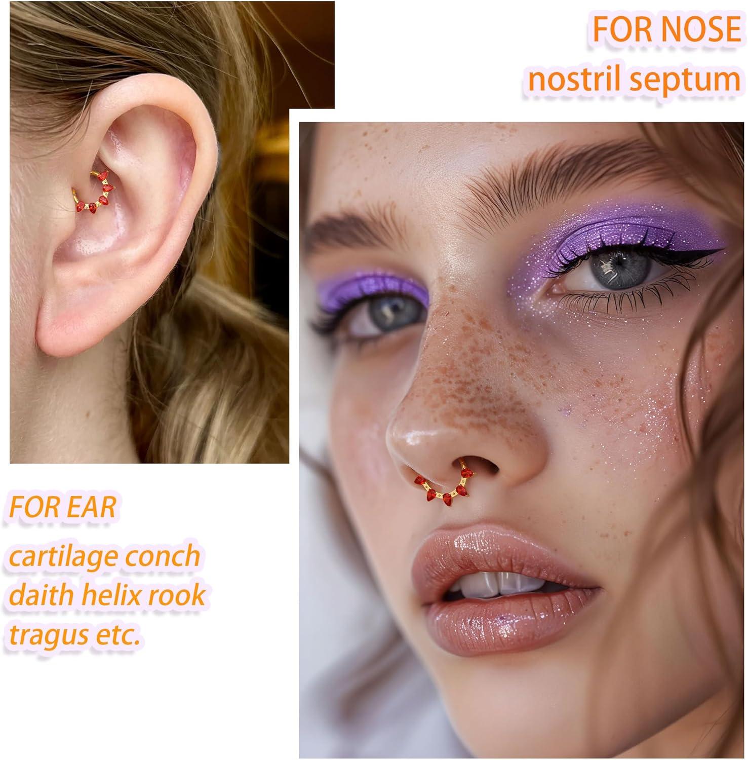 imageBodyBonita 16G Septum Rings PinkRedGreenClear CZ G23 Titanium Nose Ring Hoops Septum Jewelry Clicker Conch Helix Tragus Rook Daith Piercings for Women Men SilverGold 810 mmRed CZGold