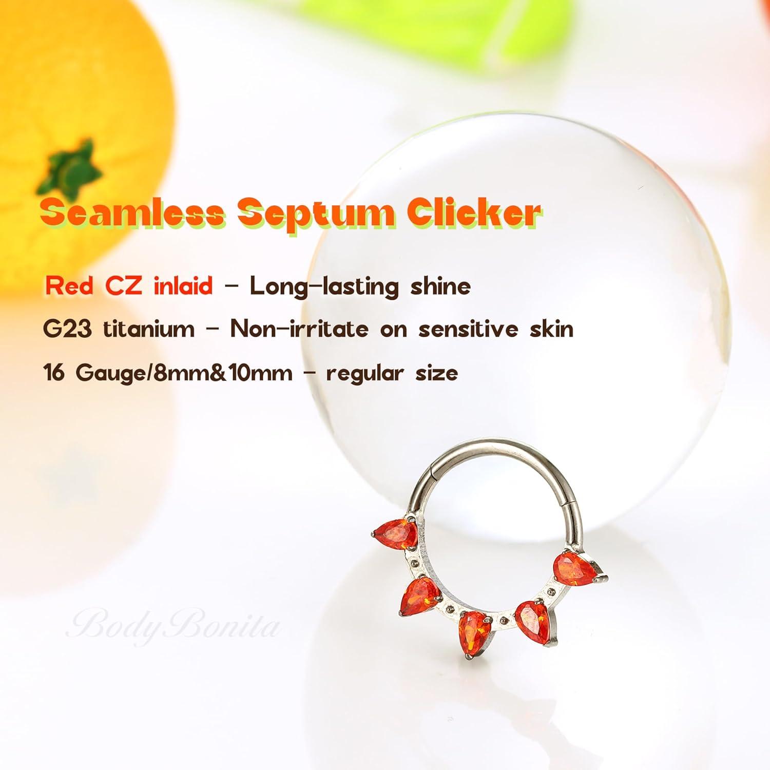imageBodyBonita 16G Septum Rings PinkRedGreenClear CZ G23 Titanium Nose Ring Hoops Septum Jewelry Clicker Conch Helix Tragus Rook Daith Piercings for Women Men SilverGold 810 mmRed CZSilver