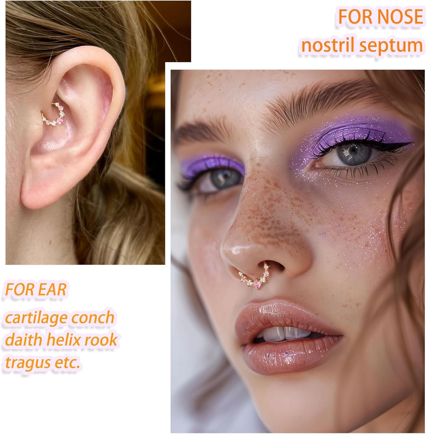 imageBodyBonita 16G Septum Rings PinkRedGreenClear CZ G23 Titanium Nose Ring Hoops Septum Jewelry Clicker Conch Helix Tragus Rook Daith Piercings for Women Men SilverGold 810 mmPink CZGold