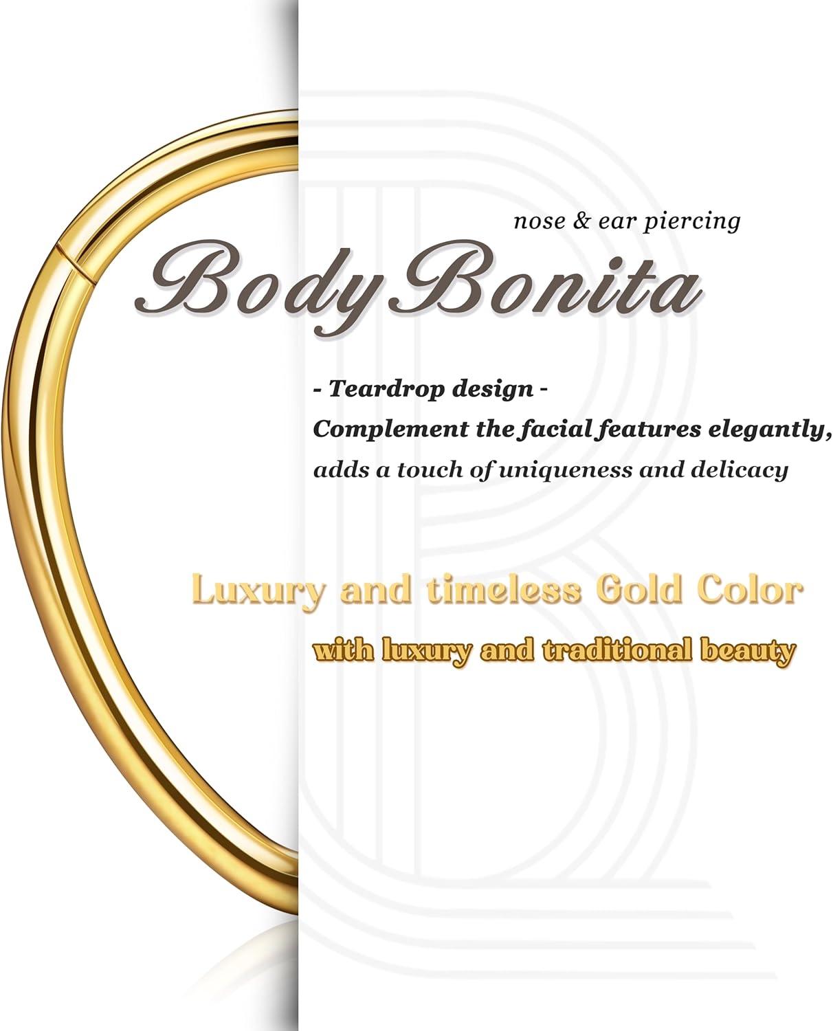imageBodyBonita 16G Septum Rings Teardrop 316L Surgical Steel Nose Rings Hoops Hinged Cartilage Earrings for Women Conch Daith Piercing Jewelry Helix Rook Lip Gold PlatedSilverBlackRoseGold PlatedTeardropSleek Gold
