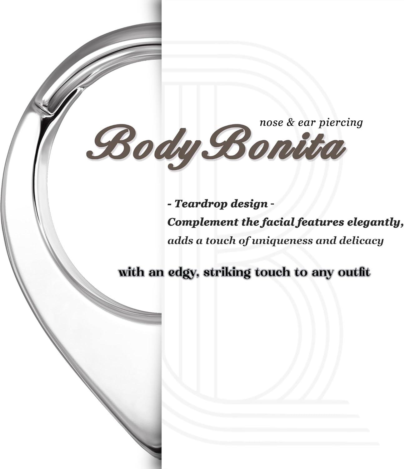 imageBodyBonita 16G Septum Rings Teardrop 316L Surgical Steel Nose Rings Hoops Hinged Cartilage Earrings for Women Conch Daith Piercing Jewelry Helix Rook Lip Gold PlatedSilverBlackRoseGold PlatedTeardropBold Silver