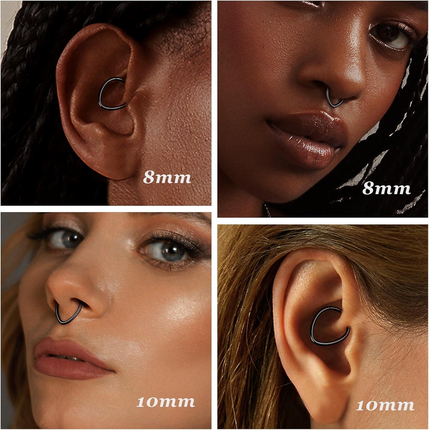 imageBodyBonita 16G Septum Rings Teardrop 316L Surgical Steel Nose Rings Hoops Hinged Cartilage Earrings for Women Conch Daith Piercing Jewelry Helix Rook Lip Gold PlatedSilverBlackRoseGold PlatedTeardropSleek Black