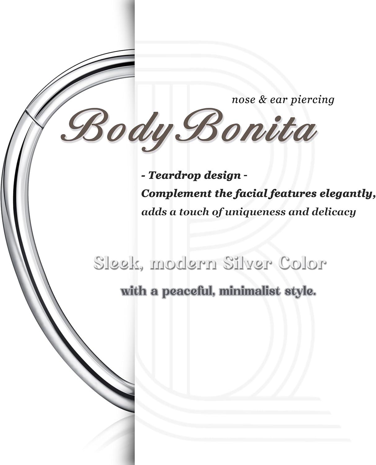 imageBodyBonita 16G Septum Rings Teardrop 316L Surgical Steel Nose Rings Hoops Hinged Cartilage Earrings for Women Conch Daith Piercing Jewelry Helix Rook Lip Gold PlatedSilverBlackRoseGold PlatedTeardropSleek Silver