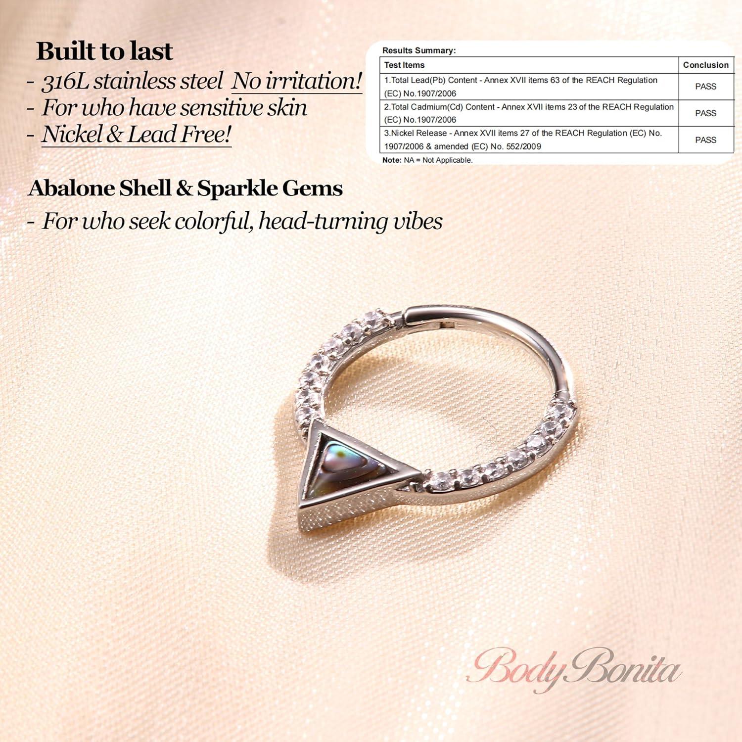 imageBodyBonita 16G Shell Septum Rings 316L Surgical Steel Nose Rings Hoops Clicker CZ Septum Jewelry Nose Piercings Helix Tragus Rook Daith Earrings for Women Men SilverGold 810mmSilver