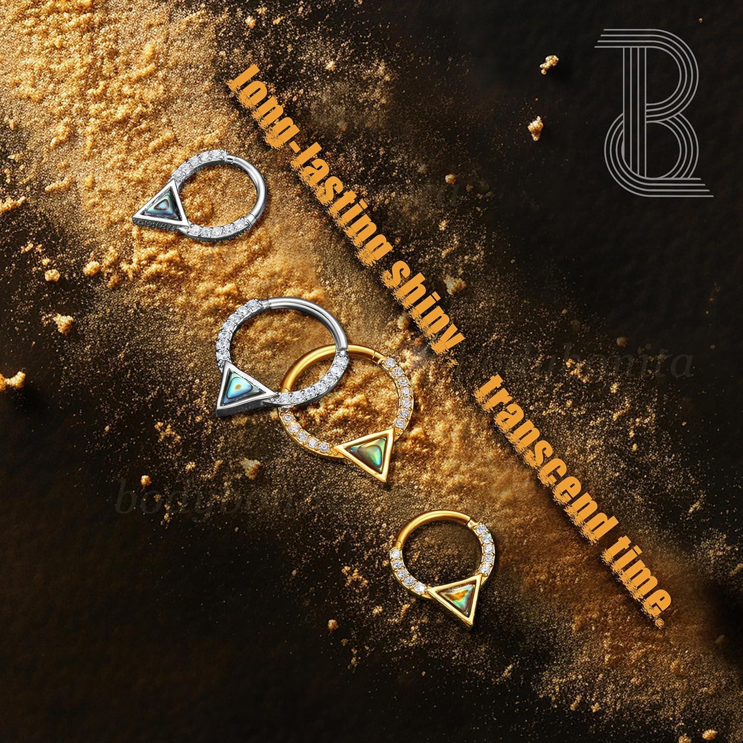 imageBodyBonita 16G Shell Septum Rings 316L Surgical Steel Nose Rings Hoops Clicker CZ Septum Jewelry Nose Piercings Helix Tragus Rook Daith Earrings for Women Men SilverGold 810mmSilver