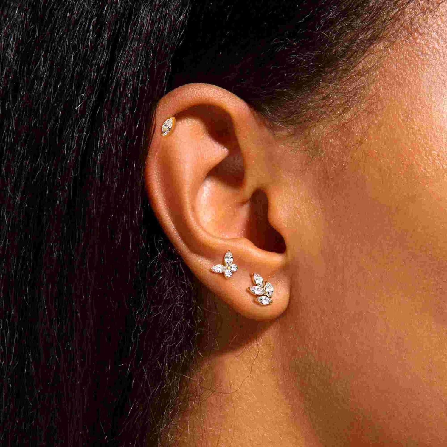 imageBodyBonita 16G Stud Earrings Flat Back G23 Titanium Internal Thread Cartilage Earrings for Women Hypoallergenic CZ Stud Piercing Jewelry TragusNoseHelixConchMedusaLipLabret 6mm 8mmButterfly CZ14K Gold