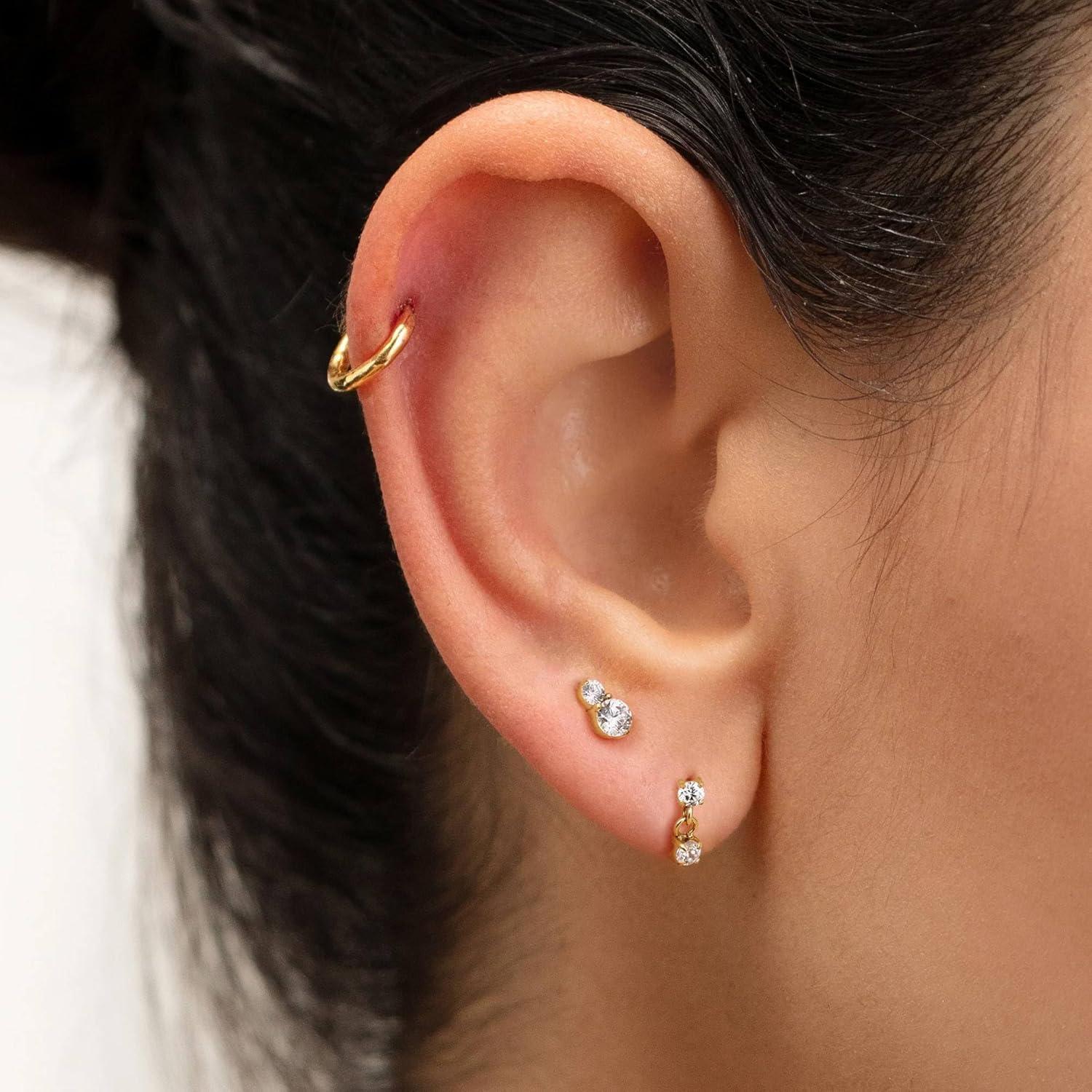 imageBodyBonita 16G Stud Earrings Flat Back G23 Titanium Internal Thread Cartilage Earrings for Women Hypoallergenic CZ Stud Piercing Jewelry TragusNoseHelixConchMedusaLipLabret 6mm 8mmDeux14K Gold