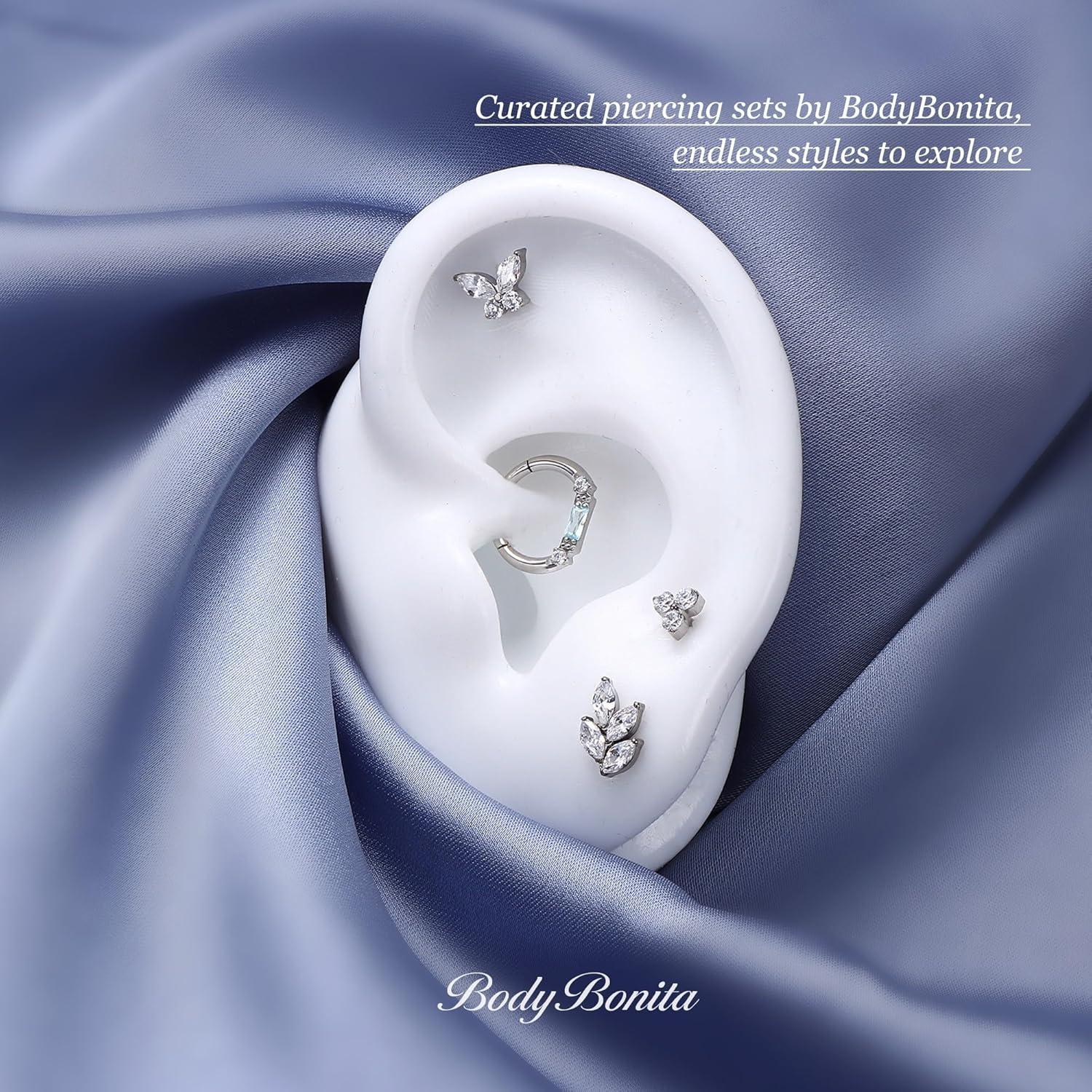 imageBodyBonita 16G Stud Earrings Flat Back G23 Titanium Internal Thread Cartilage Earrings for Women Hypoallergenic CZ Stud Piercing Jewelry TragusNoseHelixConchMedusaLipLabret 6mm 8mmButterfly CZTitanium