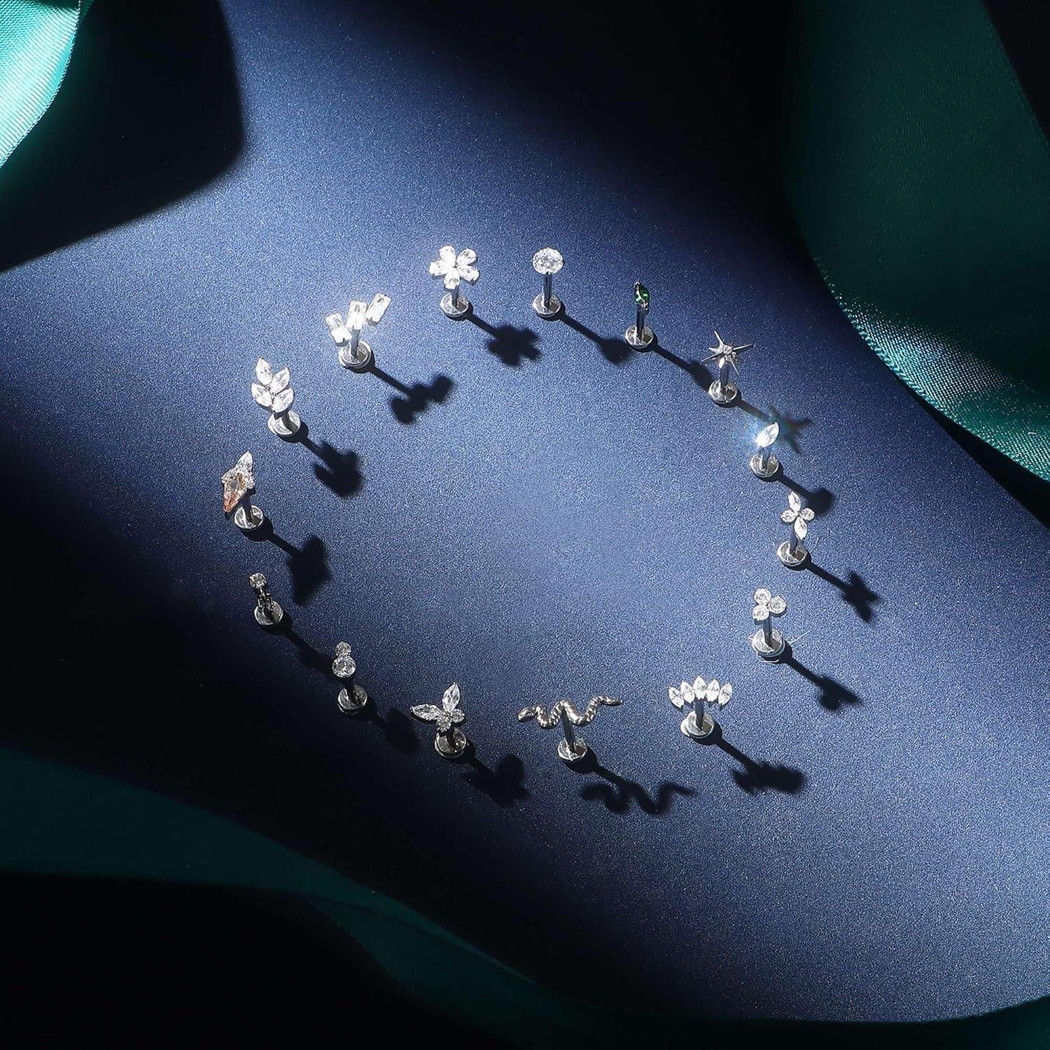 imageBodyBonita 16G Stud Earrings Flat Back G23 Titanium Internal Thread Cartilage Earrings for Women Hypoallergenic CZ Stud Piercing Jewelry TragusNoseHelixConchMedusaLipLabret 6mm 8mmButterfly CZTitanium