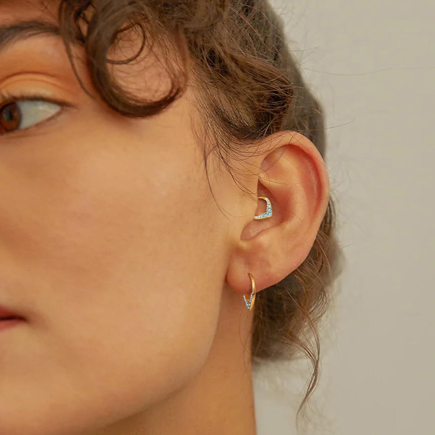 imageBodyBonita 16G Teardrop Septum Rings 316L Surgical Steel Hinged Nose Rings Septum Piercings Jewelry CZ Nose Hoop Daith Tragus Helix Rook Cartilage Piercing Jewelry for Women Men Gold Plated 8mm 10mmGold Blue CZ5A