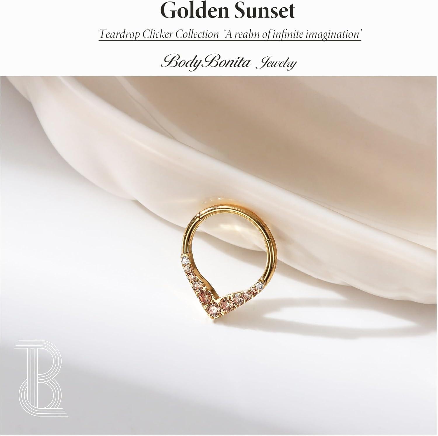 imageBodyBonita 16G Teardrop Septum Rings 316L Surgical Steel Hinged Nose Rings Septum Piercings Jewelry CZ Nose Hoop Daith Tragus Helix Rook Cartilage Piercing Jewelry for Women Men Gold Plated 8mm 10mmGold Champagne CZ5A