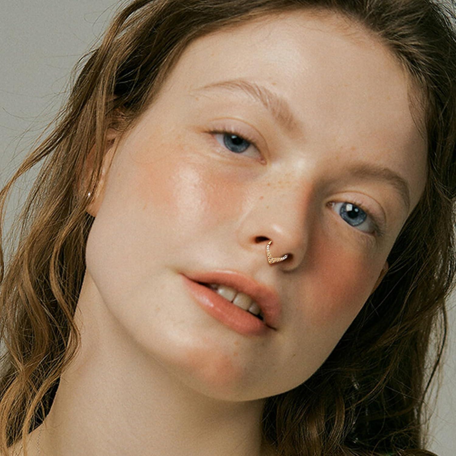 imageBodyBonita 16G Teardrop Septum Rings 316L Surgical Steel Hinged Nose Rings Septum Piercings Jewelry CZ Nose Hoop Daith Tragus Helix Rook Cartilage Piercing Jewelry for Women Men Gold Plated 8mm 10mmGold Champagne CZ5A