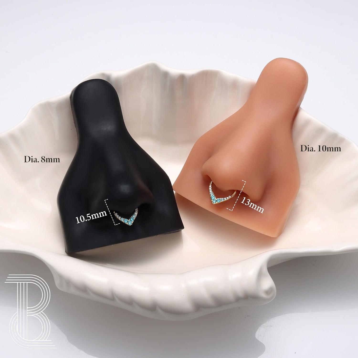 imageBodyBonita 16G Teardrop Septum Rings 316L Surgical Steel Hinged Nose Rings Septum Piercings Jewelry CZ Nose Hoop Daith Tragus Helix Rook Cartilage Piercing Jewelry for Women Men Gold Plated 8mm 10mmGold Blue CZ5A