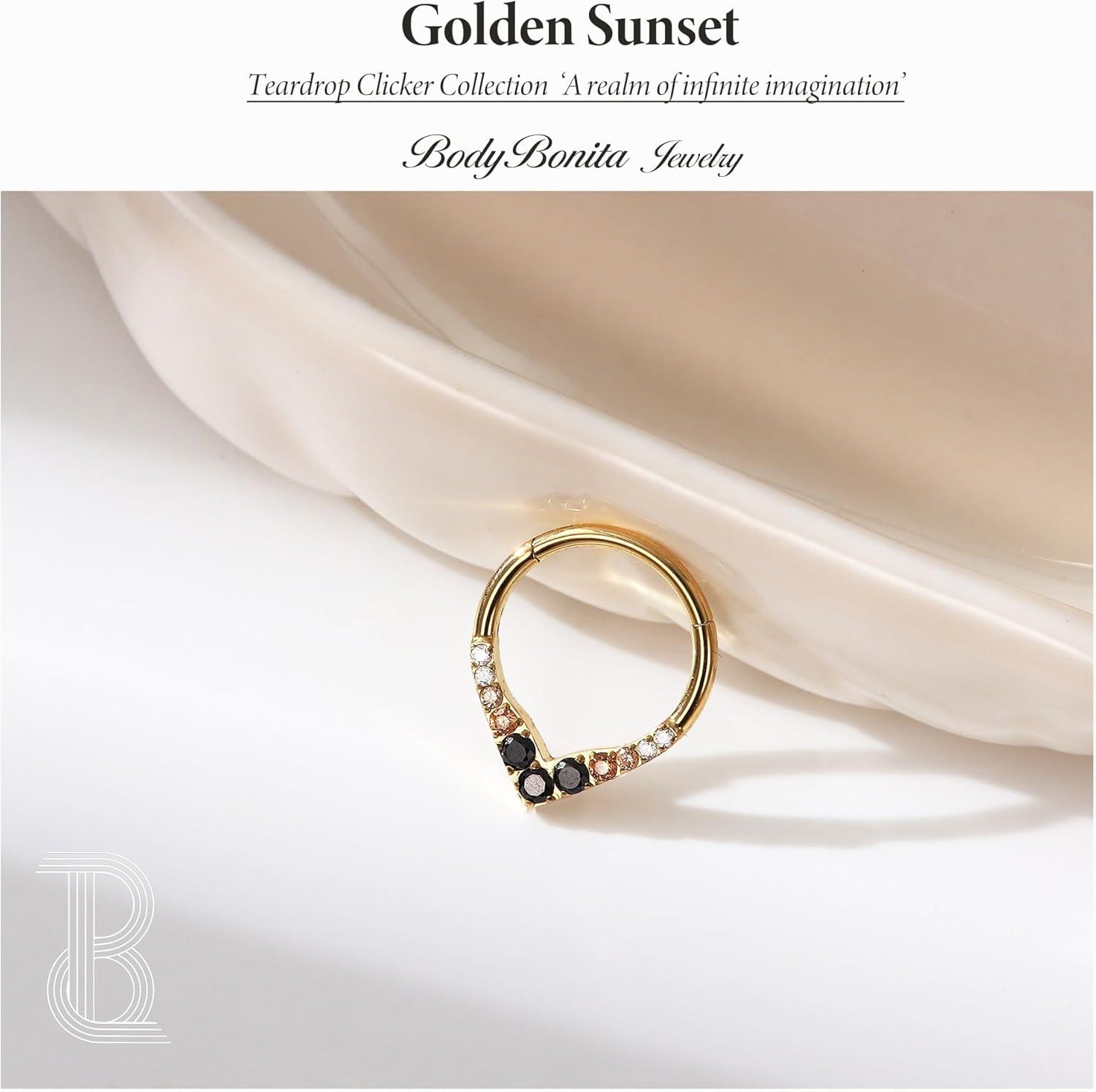 imageBodyBonita 16G Teardrop Septum Rings 316L Surgical Steel Hinged Nose Rings Septum Piercings Jewelry CZ Nose Hoop Daith Tragus Helix Rook Cartilage Piercing Jewelry for Women Men Gold Plated 8mm 10mmGold BlackChampagne CZ5A