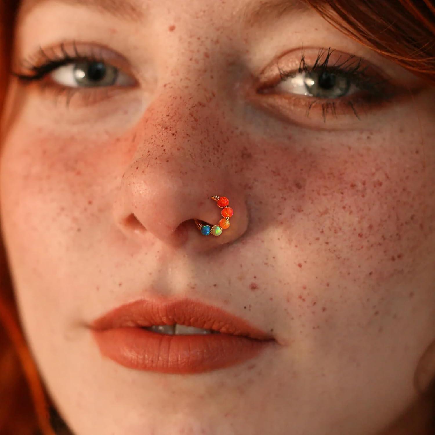 imageBodyBonita 1Pcs 18G 9mm Opal Nose Rings Hoops for Women 316L Surgical Steel Septum Rings Nostril Helix Conch Daith Tragus Piercing JewelryGold