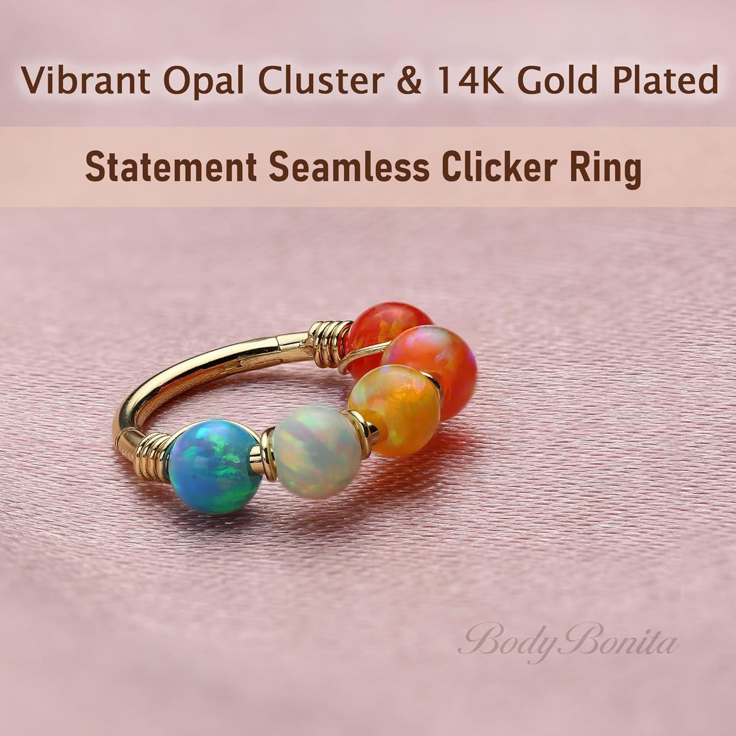 imageBodyBonita 1Pcs 18G 9mm Opal Nose Rings Hoops for Women 316L Surgical Steel Septum Rings Nostril Helix Conch Daith Tragus Piercing JewelryGold