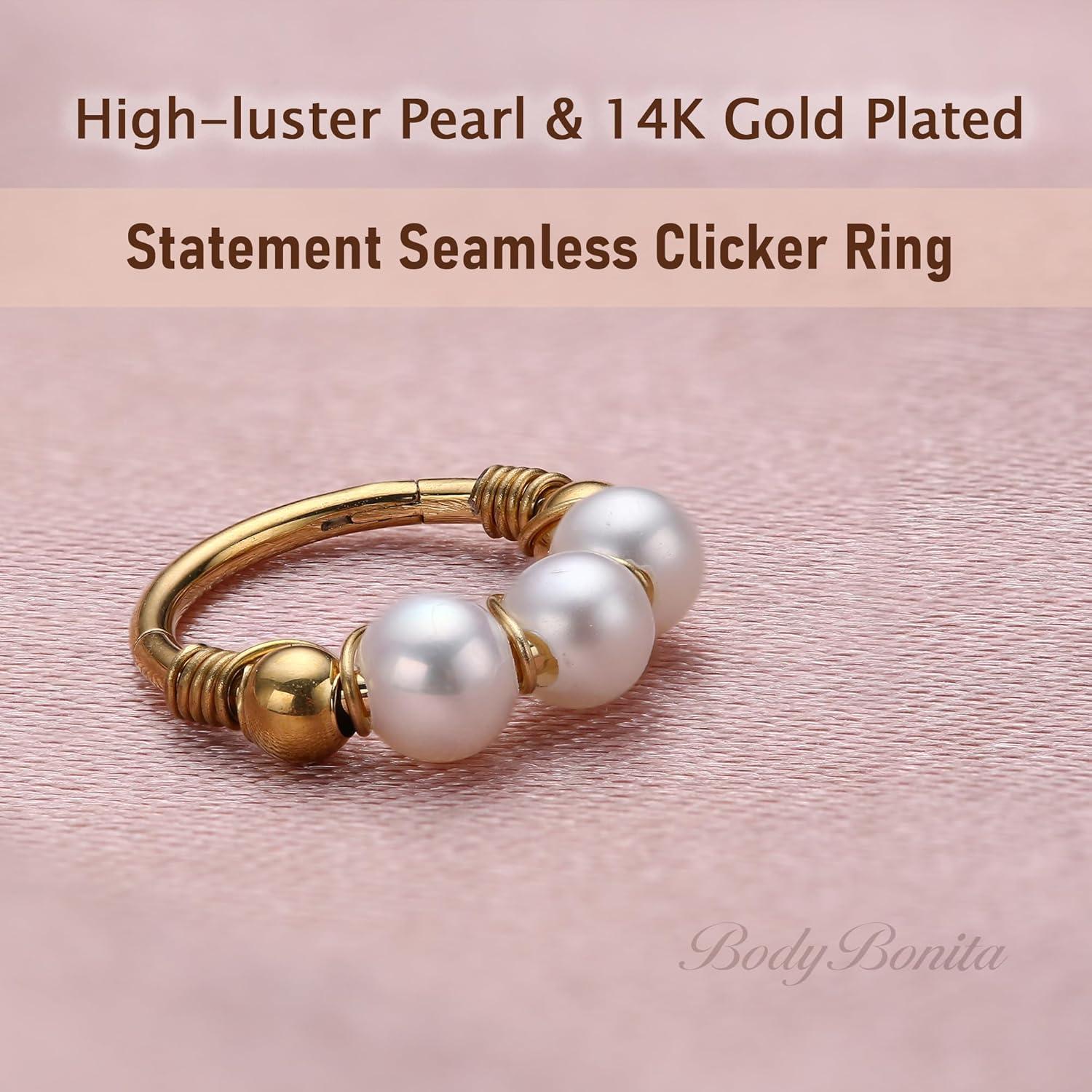 imageBodyBonita 1Pcs 18G 9mm Pearl Nose Rings Hoops for Women 316L Surgical Steel Septum Rings Nostril Helix Conch Daith Tragus Piercing JewelryGold