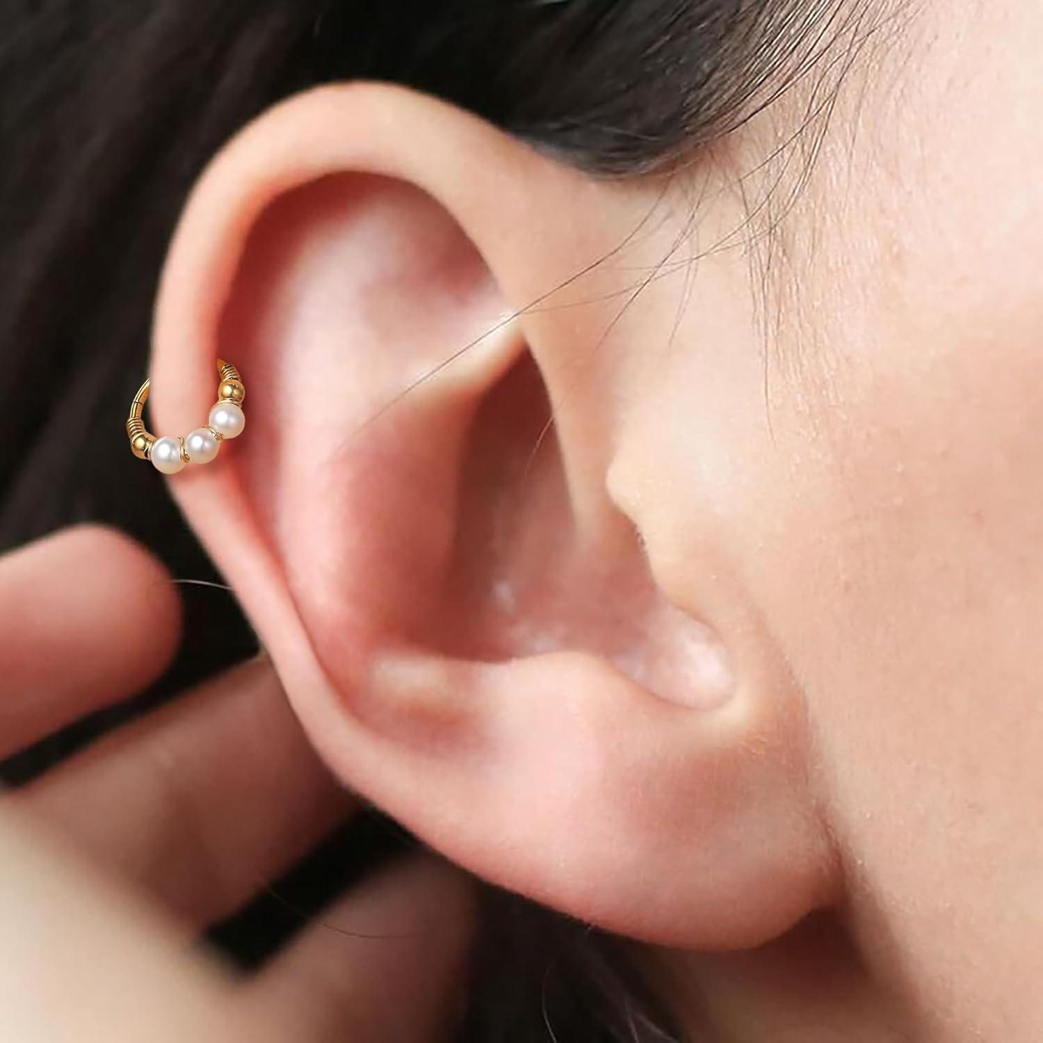 imageBodyBonita 1Pcs 18G 9mm Pearl Nose Rings Hoops for Women 316L Surgical Steel Septum Rings Nostril Helix Conch Daith Tragus Piercing JewelryGold