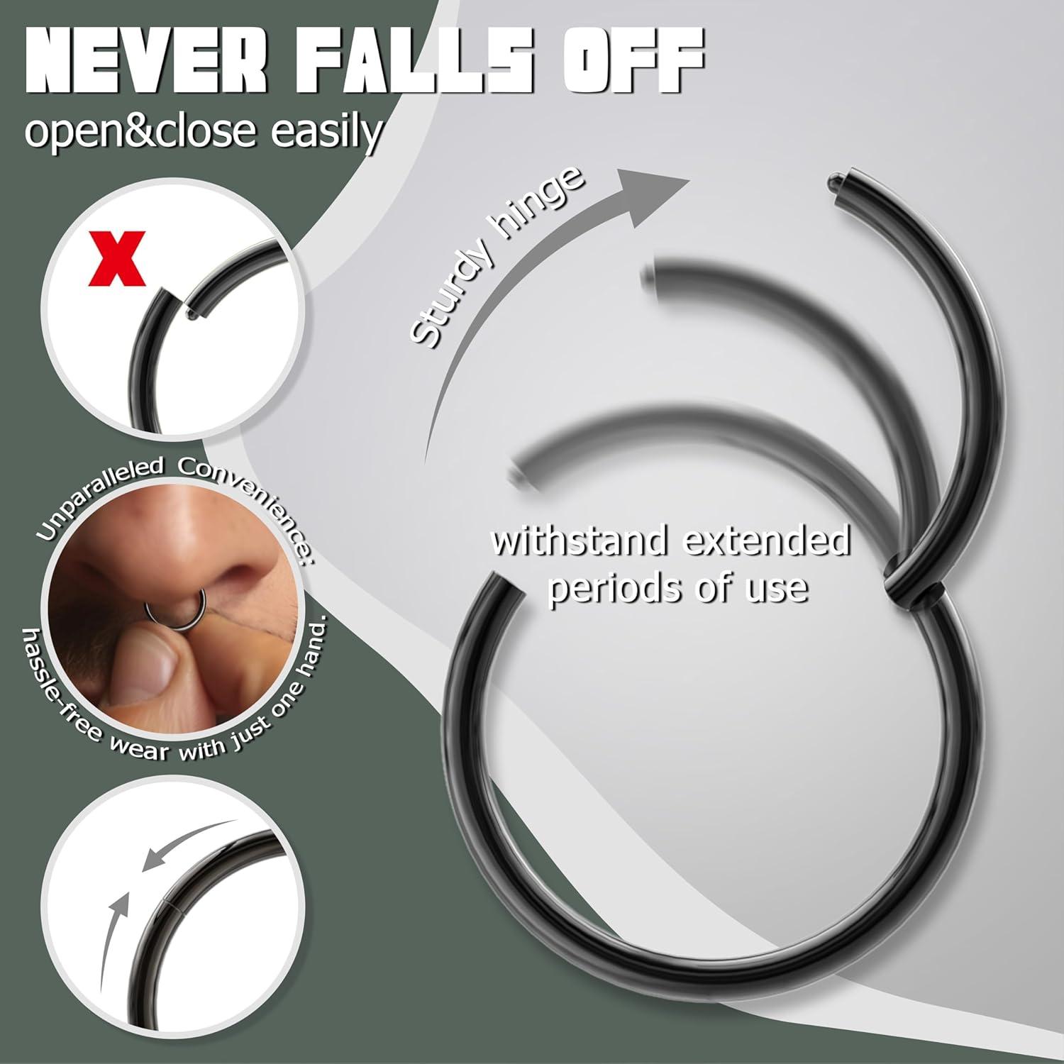 imageBodyBonita 1Pcs G23 Titanium Nose Rings Hoops for Women 201816G Septum Rings Nose Piercings Jewelry Lip Conch HelixBlack