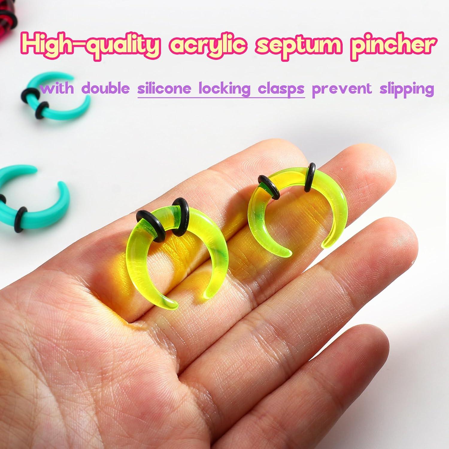 imageBodyBonita 1Pcs Septum Stretching Kit 4G 6G 10G 12G 14G Acrylic Stretched Septum Pincher Taper Rings C Shape Ear Gauge Nose Cartilage Piercing Jewelry for Women MenNeon Green
