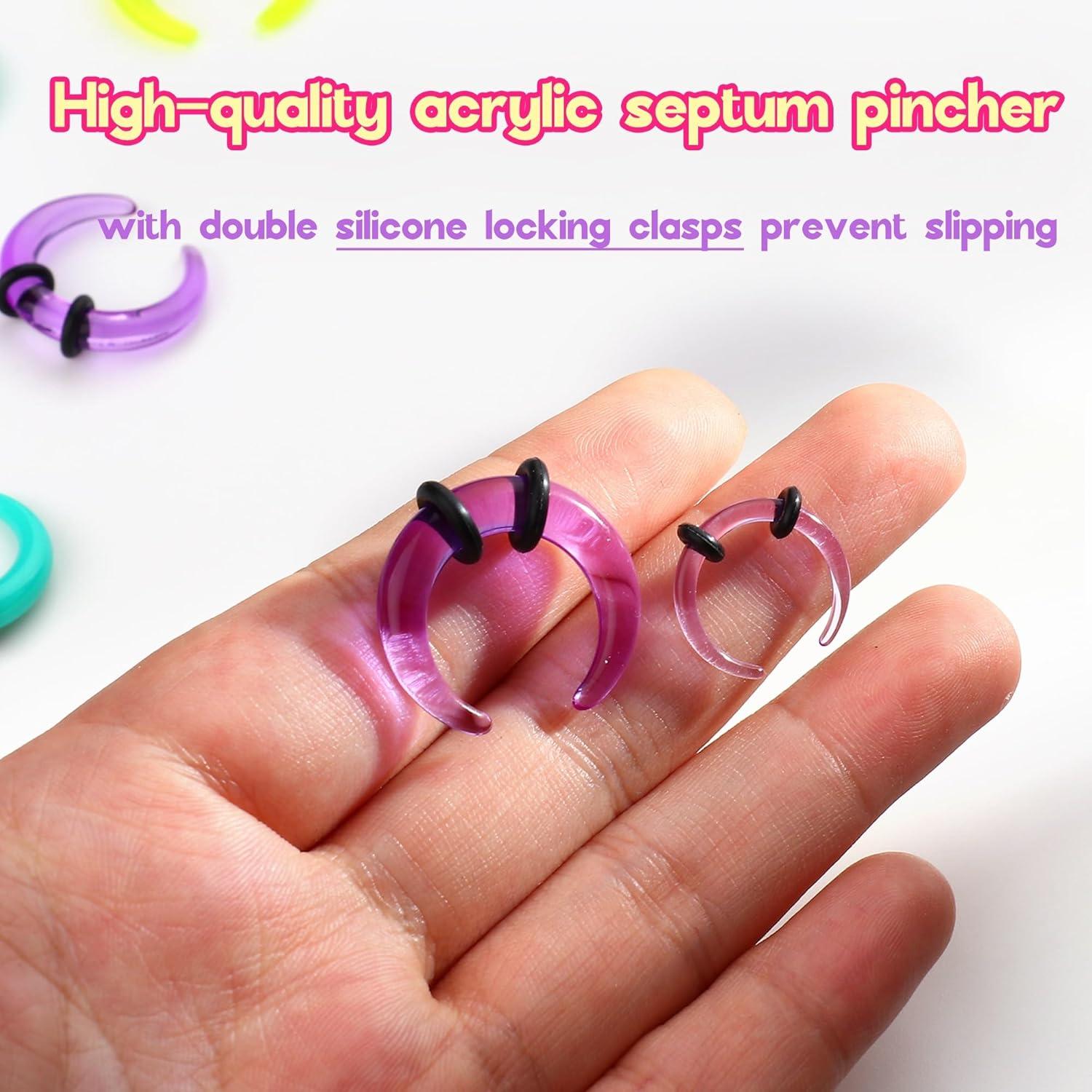 imageBodyBonita 1Pcs Septum Stretching Kit 4G 6G 10G 12G 14G Acrylic Stretched Septum Pincher Taper Rings C Shape Ear Gauge Nose Cartilage Piercing Jewelry for Women MenPurple