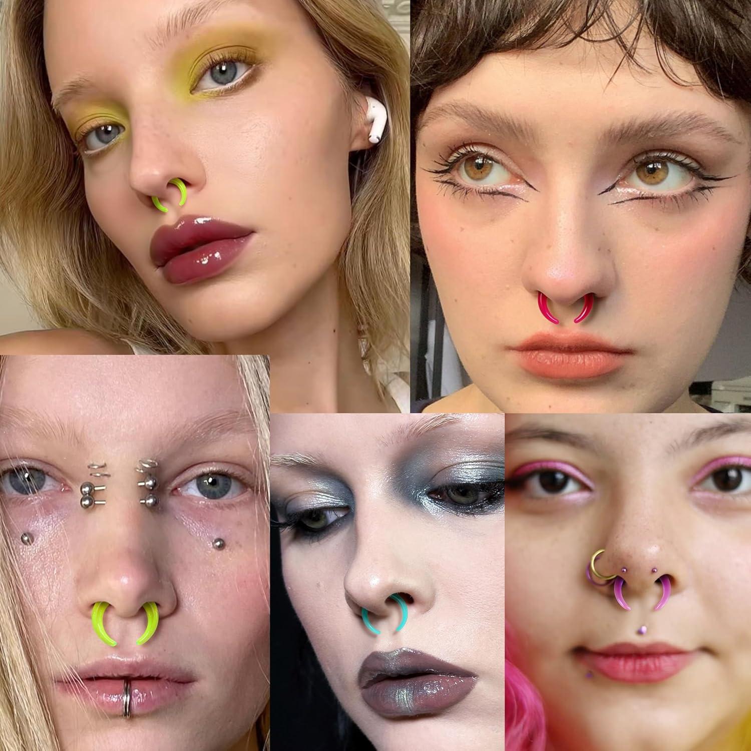 imageBodyBonita 1Pcs Septum Stretching Kit 4G 6G 10G 12G 14G Acrylic Stretched Septum Pincher Taper Rings C Shape Ear Gauge Nose Cartilage Piercing Jewelry for Women MenNeon Green