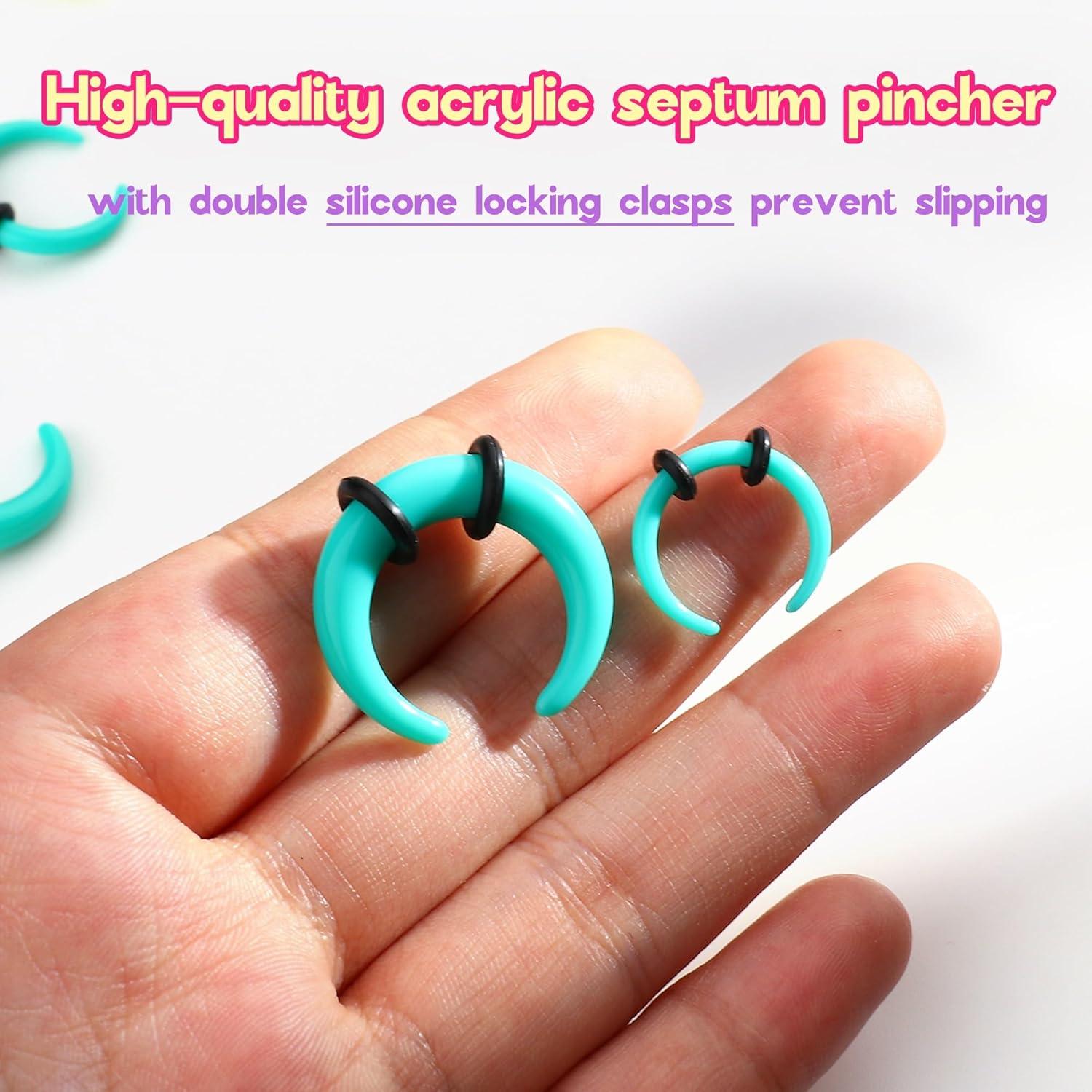 imageBodyBonita 1Pcs Septum Stretching Kit 4G 6G 10G 12G 14G Acrylic Stretched Septum Pincher Taper Rings C Shape Ear Gauge Nose Cartilage Piercing Jewelry for Women MenLight Blue