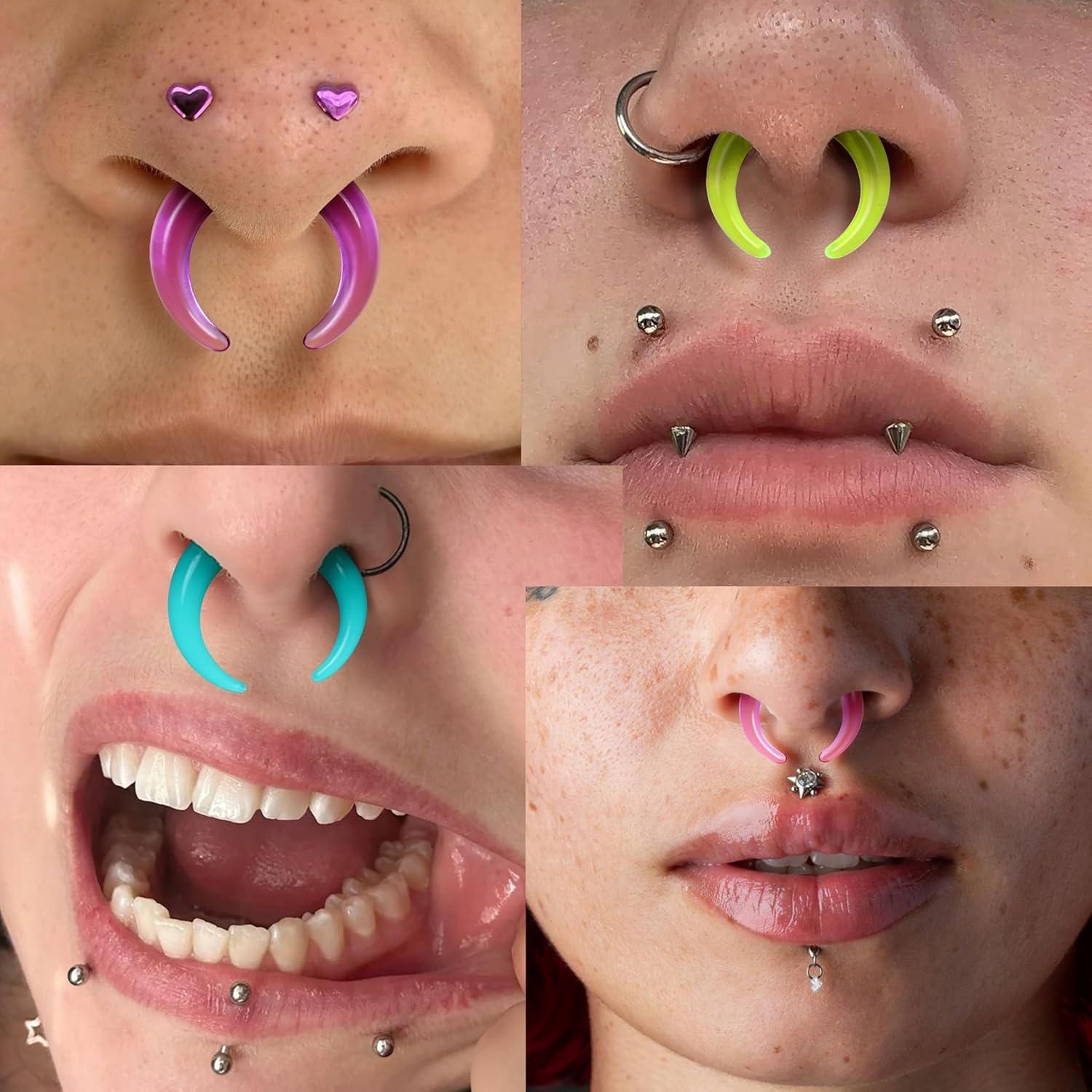 imageBodyBonita 1Pcs Septum Stretching Kit 4G 6G 10G 12G 14G Acrylic Stretched Septum Pincher Taper Rings C Shape Ear Gauge Nose Cartilage Piercing Jewelry for Women MenLight Blue