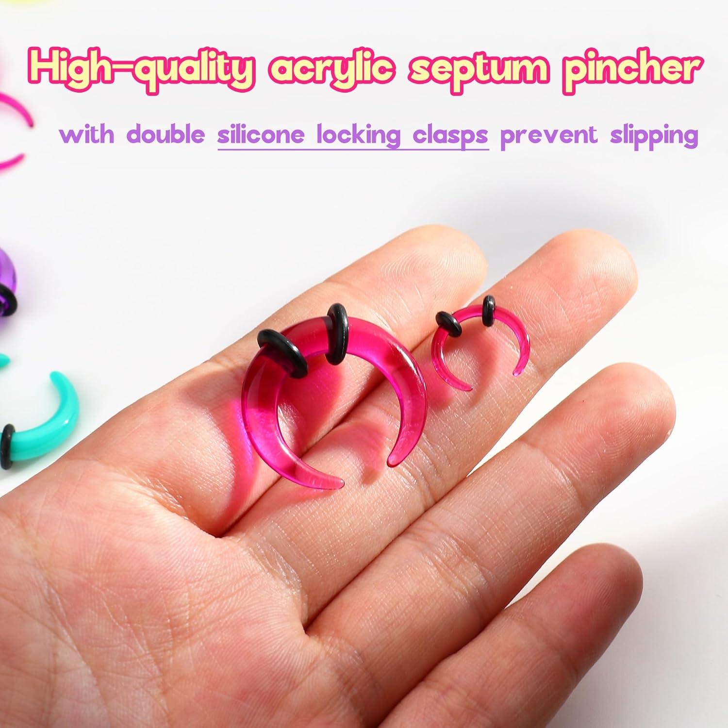 imageBodyBonita 1Pcs Septum Stretching Kit 4G 6G 10G 12G 14G Acrylic Stretched Septum Pincher Taper Rings C Shape Ear Gauge Nose Cartilage Piercing Jewelry for Women MenMagenta