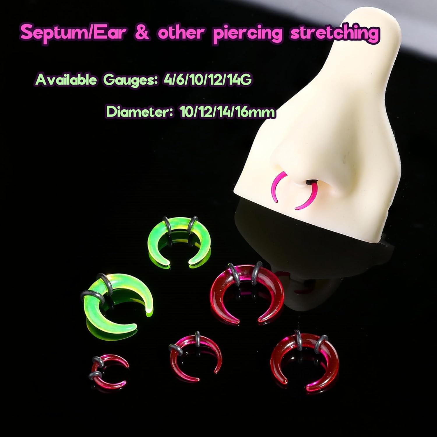 imageBodyBonita 1Pcs Septum Stretching Kit 4G 6G 10G 12G 14G Acrylic Stretched Septum Pincher Taper Rings C Shape Ear Gauge Nose Cartilage Piercing Jewelry for Women MenMagenta