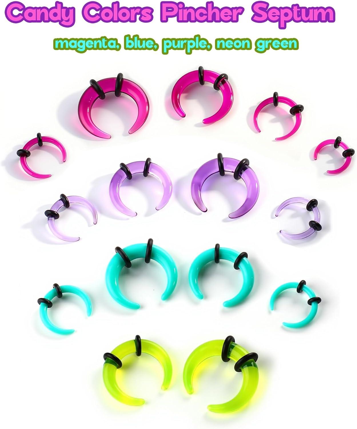 imageBodyBonita 1Pcs Septum Stretching Kit 4G 6G 10G 12G 14G Acrylic Stretched Septum Pincher Taper Rings C Shape Ear Gauge Nose Cartilage Piercing Jewelry for Women MenMagenta