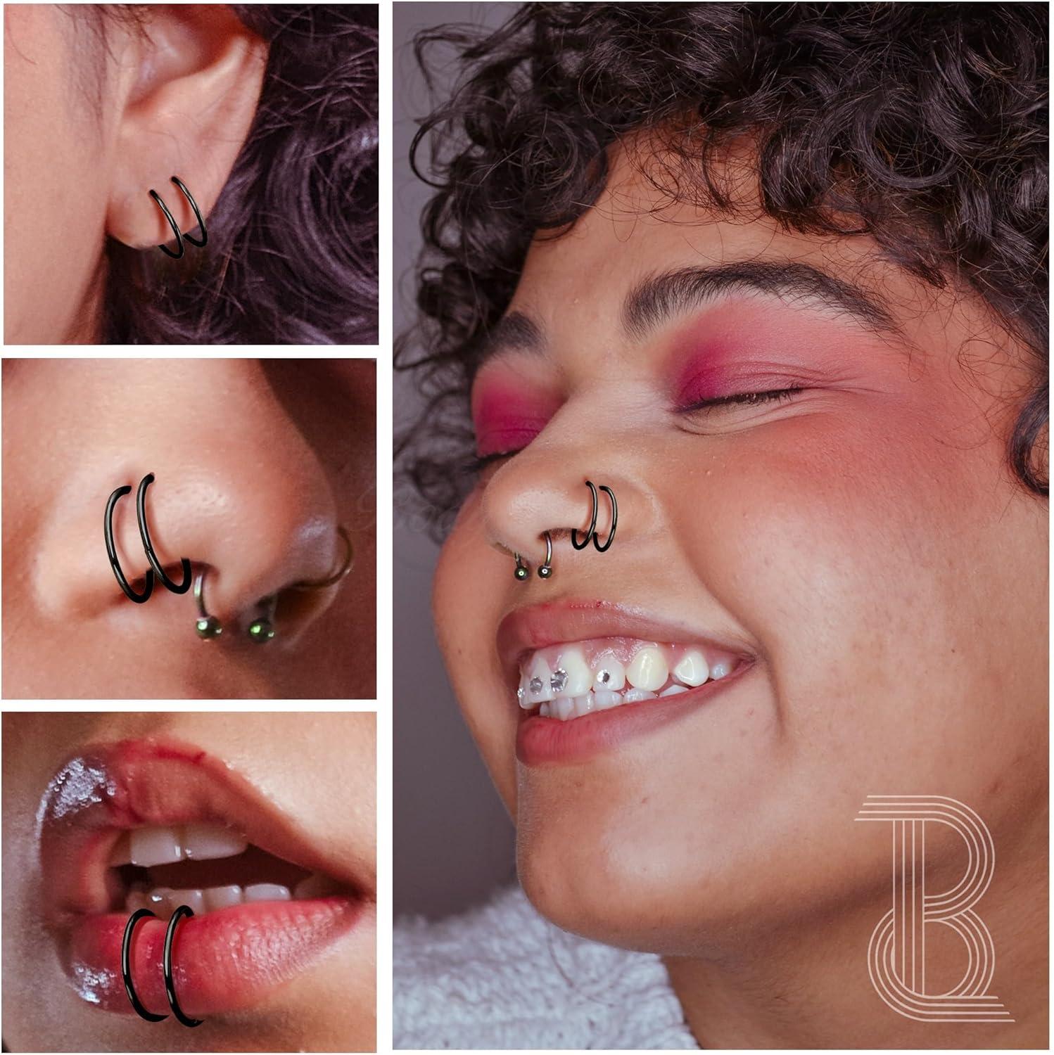 imageBodyBonita 28Pcs Softened 316L Stainless Steel Double Hoop Nose Ring for Single Piercing 22G 20G 18G Bendable Twist Spiral Nose Rings Hoops for Women 8mm 10 mm3 pcsMixedRightTwist