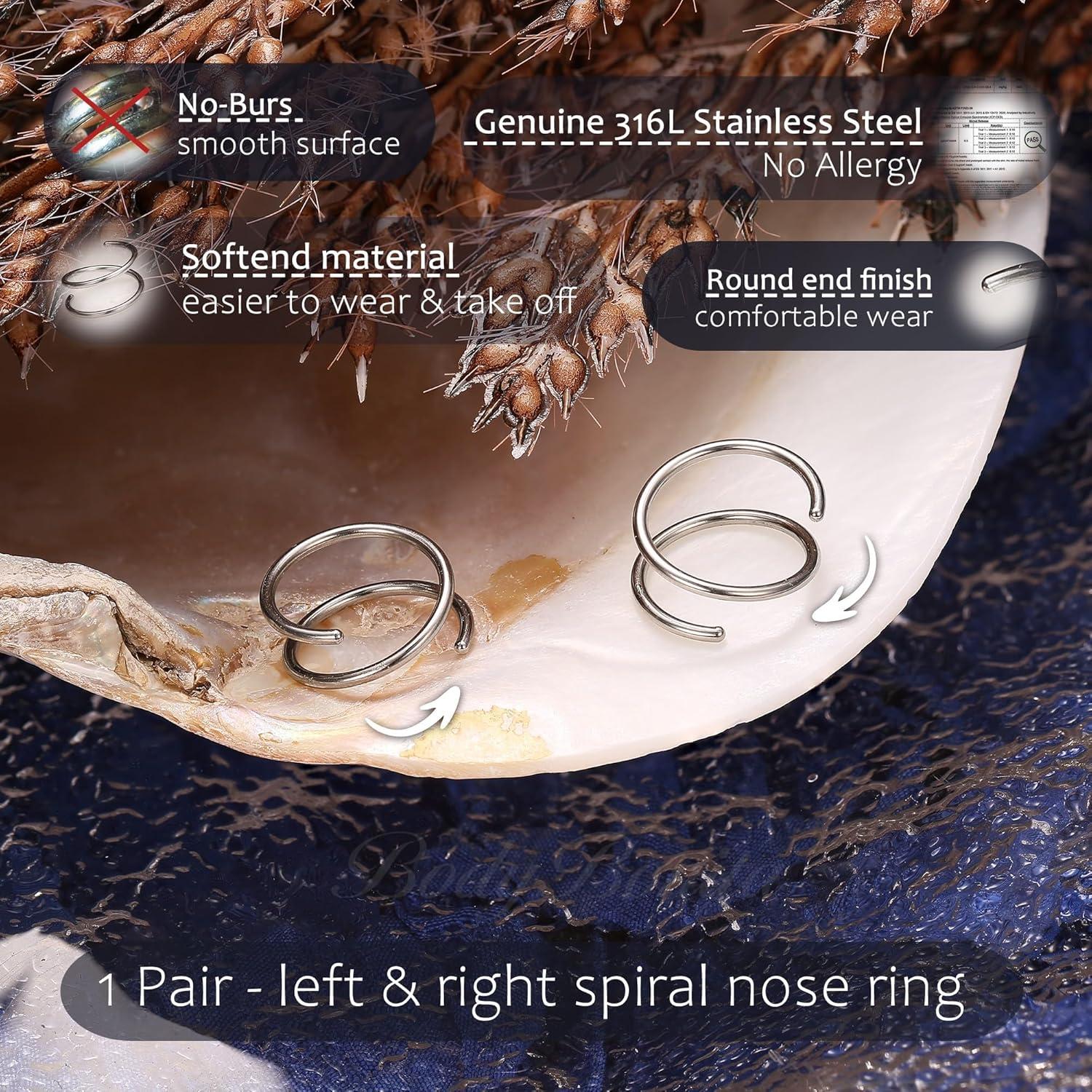 imageBodyBonita 28Pcs Softened 316L Stainless Steel Double Hoop Nose Ring for Single Piercing 22G 20G 18G Bendable Twist Spiral Nose Rings Hoops for Women 8mm 10 mm1 pairSilver