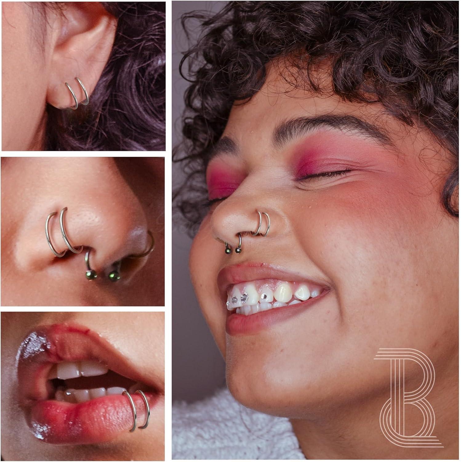 imageBodyBonita 28Pcs Softened 316L Stainless Steel Double Hoop Nose Ring for Single Piercing 22G 20G 18G Bendable Twist Spiral Nose Rings Hoops for Women 8mm 10 mm1 pairSilver