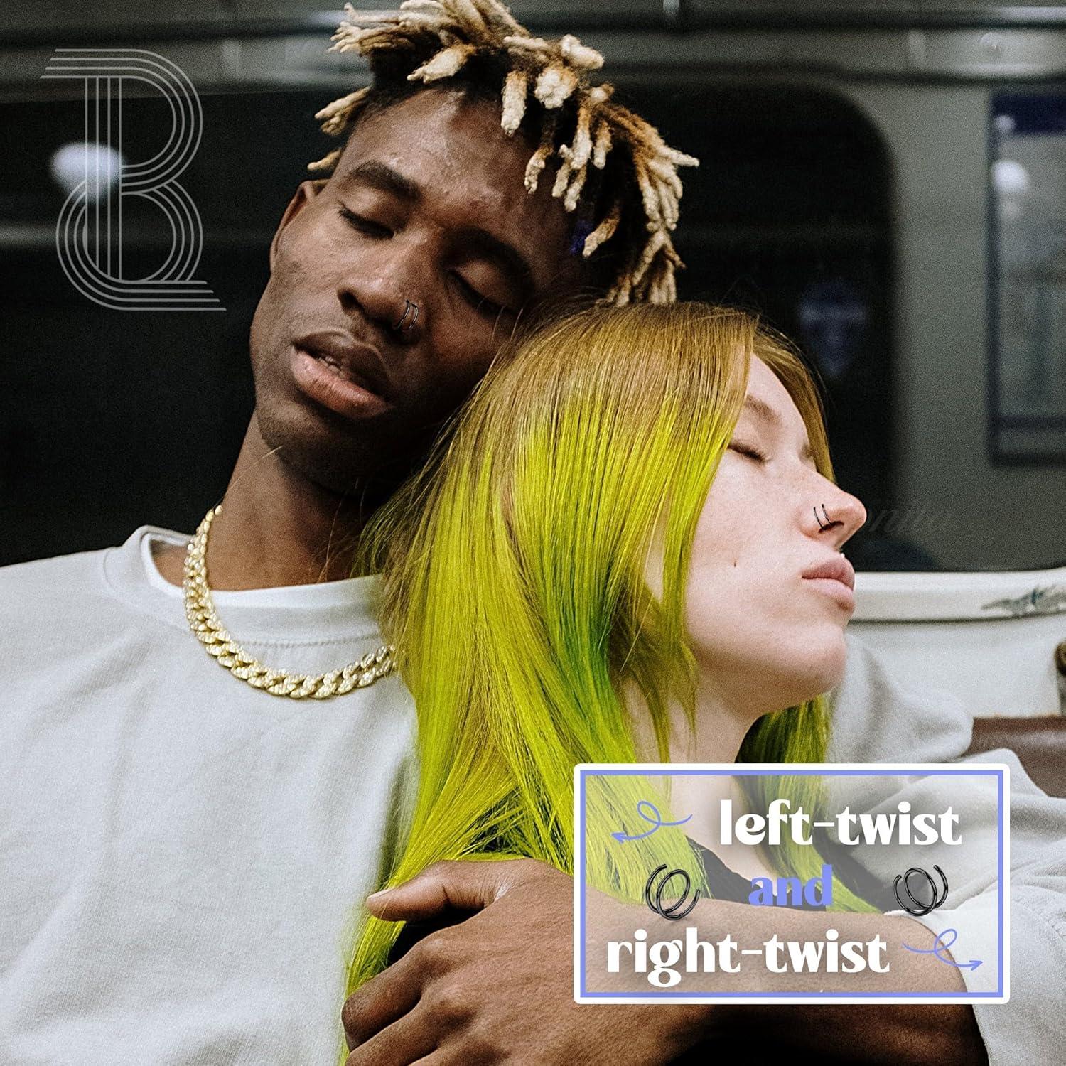 imageBodyBonita 28Pcs Softened 316L Stainless Steel Double Hoop Nose Ring for Single Piercing 22G 20G 18G Bendable Twist Spiral Nose Rings Hoops for Women 8mm 10 mm3 pcsMixedRightTwist