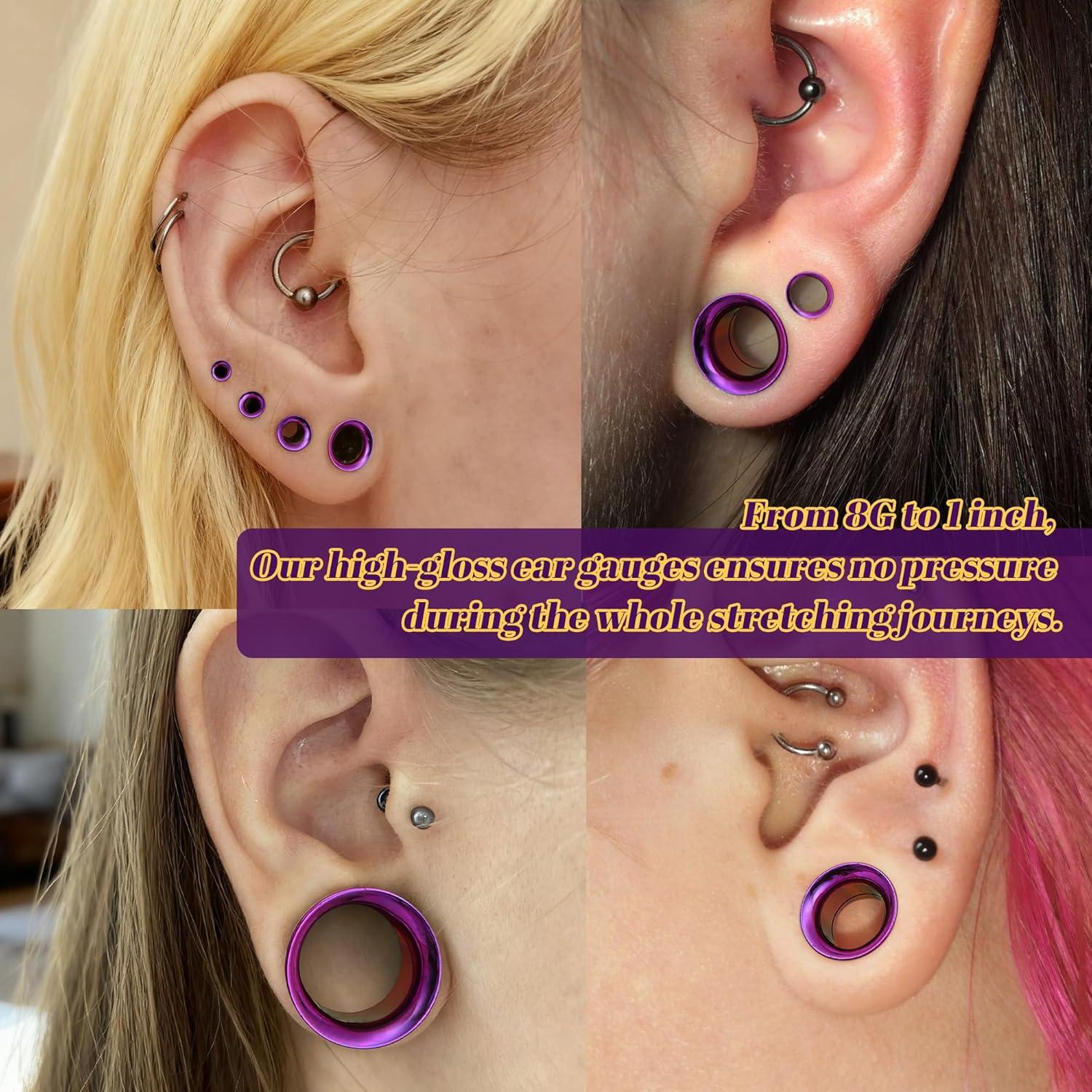 imageBodyBonita 2Pcs G23 Titanium Double Flared Earrings Internally Threaded Gauges for Ears Weights Eyelet Tunnel Plug Stretching Kit From 3mm to 25mm Women MenPurple