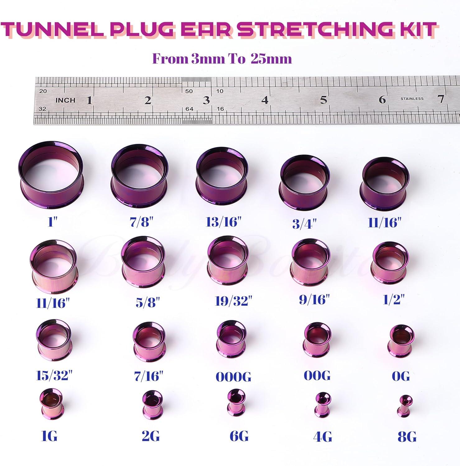 imageBodyBonita 2Pcs G23 Titanium Double Flared Earrings Internally Threaded Gauges for Ears Weights Eyelet Tunnel Plug Stretching Kit From 3mm to 25mm Women MenPurple